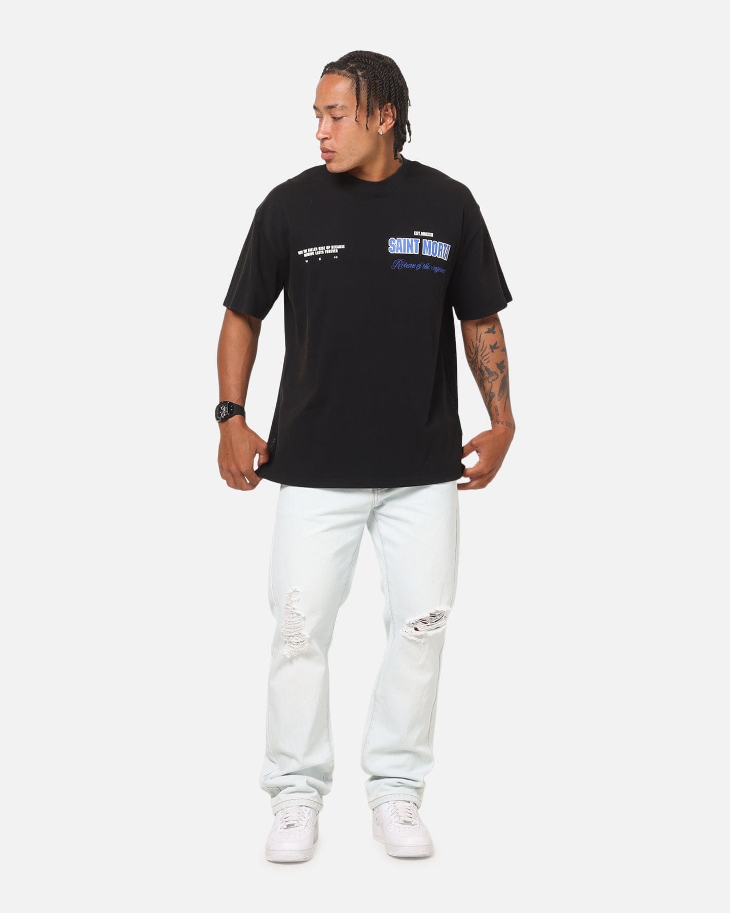 Saint Morta Rise Up Boxy T - Shirt Black Acidwash