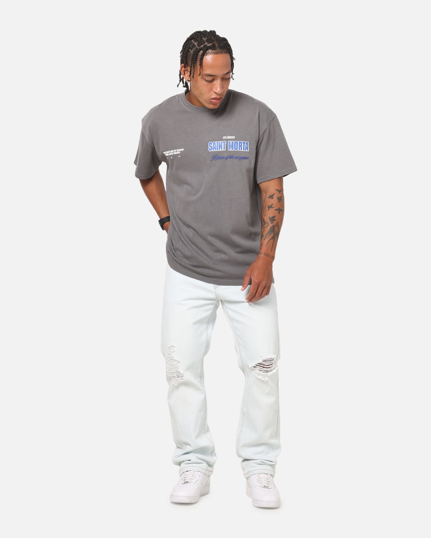 Saint Morta Rise Up Boxy T - Shirt Washed Charcoal