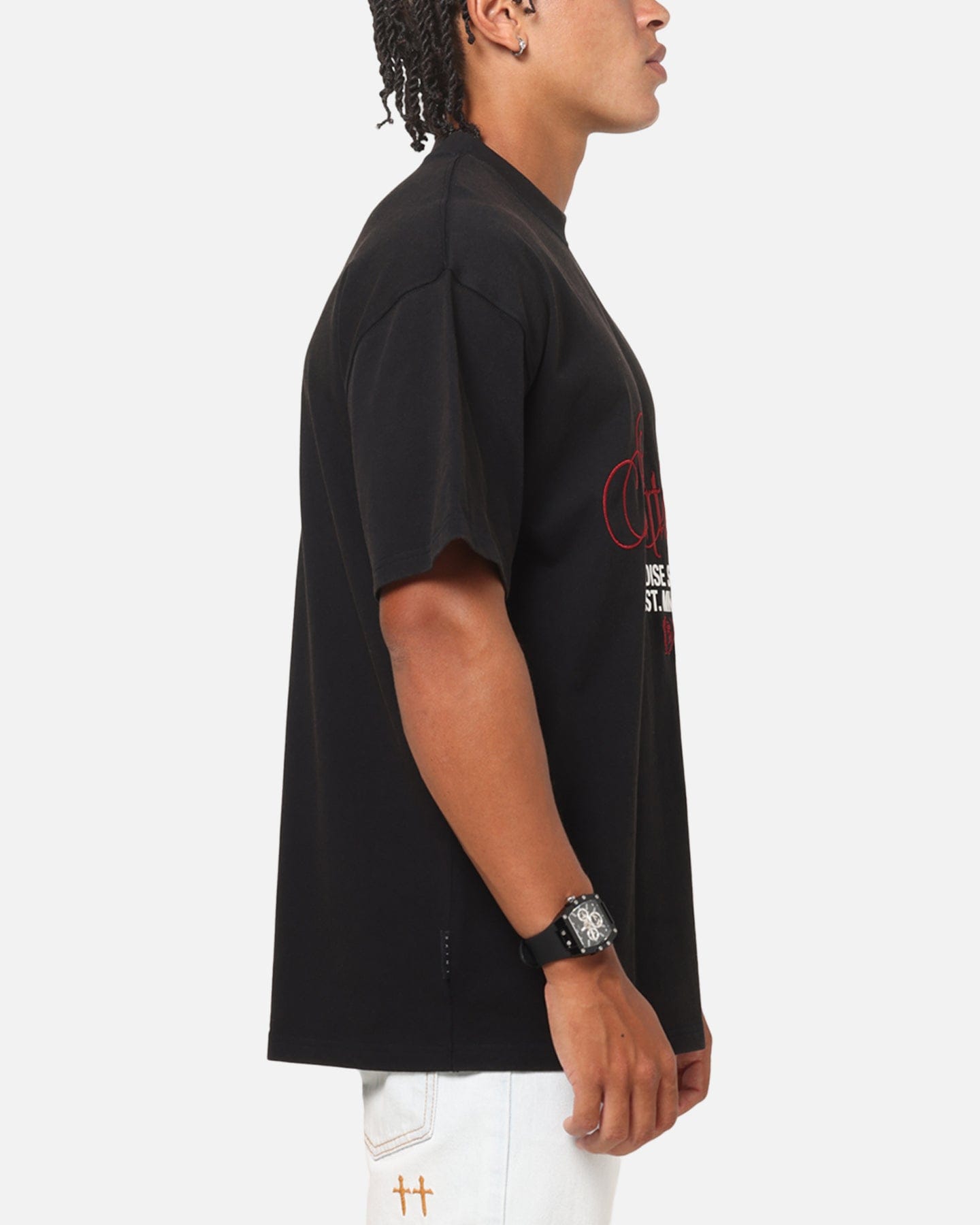 Saint Morta Regal Scripture Boxy T - Shirt Black Acidwash