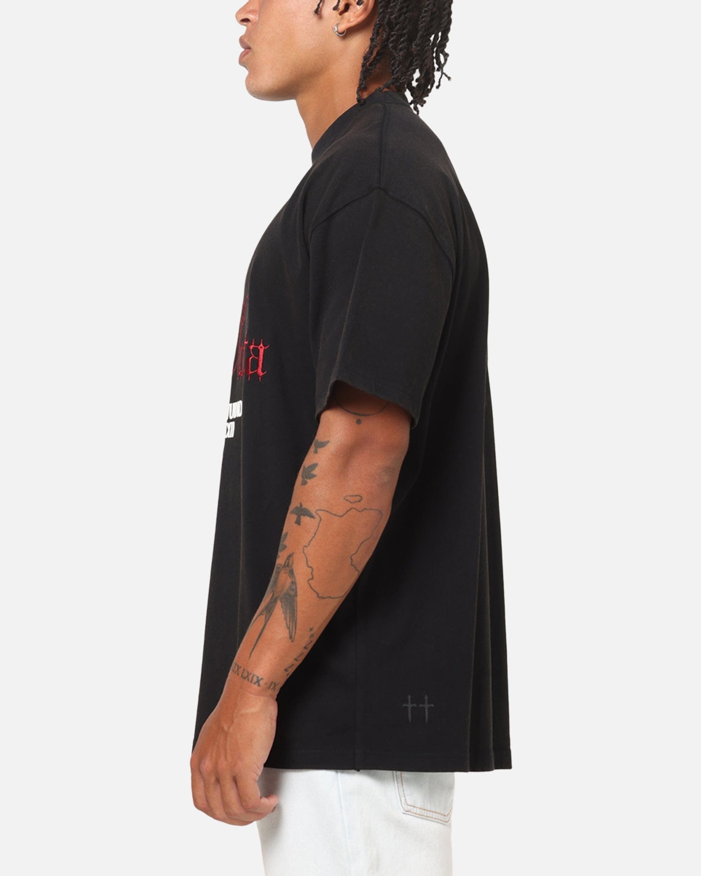 Saint Morta Regal Scripture Boxy T - Shirt Black Acidwash