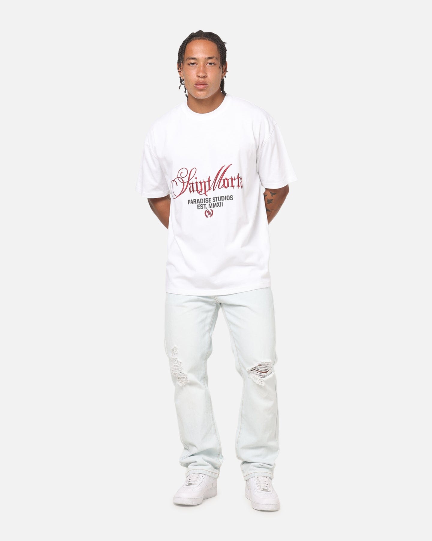 Saint Morta Regal Scripture Boxy T - Shirt White