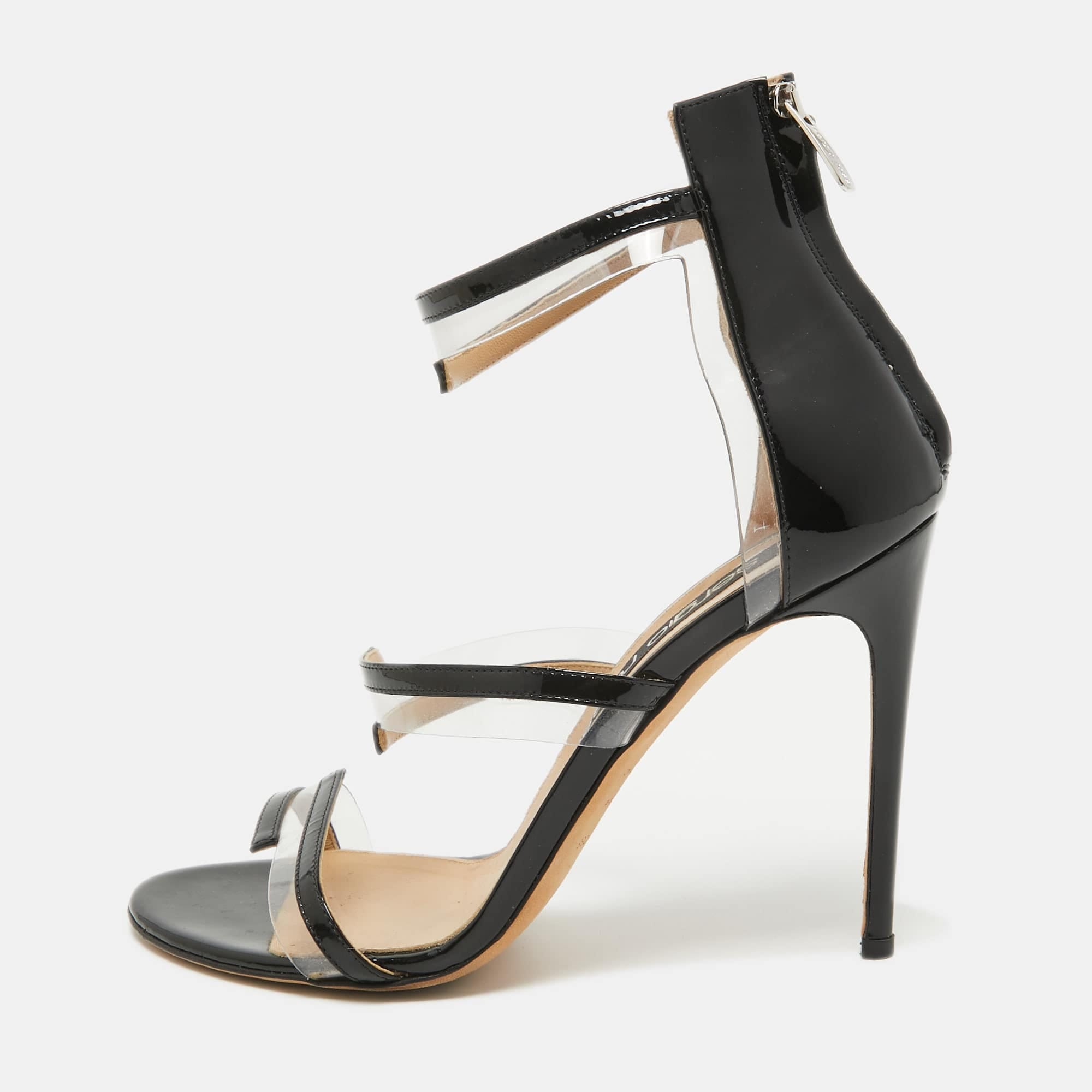 And Size 40 Black Patent Leather And Pvc Ankle Strap Sandals