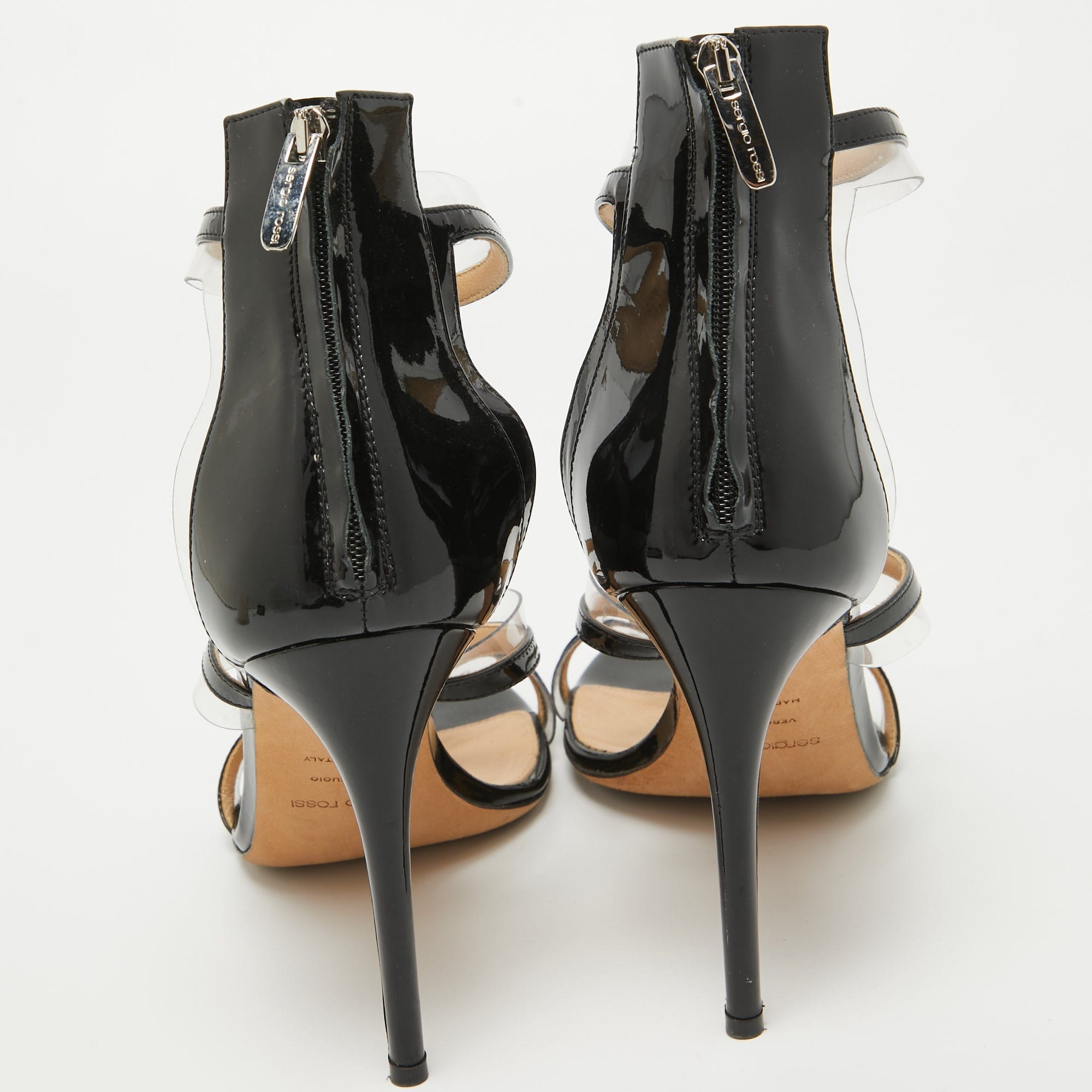 And Size 40 Black Patent Leather And Pvc Ankle Strap Sandals