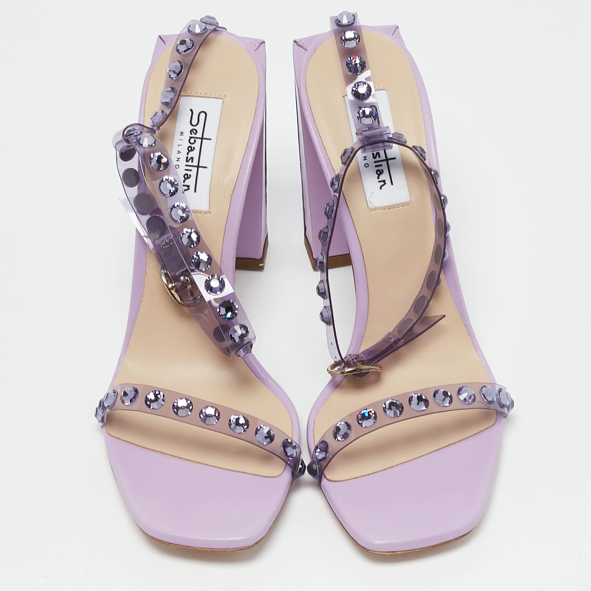 And Sebastian Lilac Leather And Pvc Crystals Embellished Ankle Strap Sandals