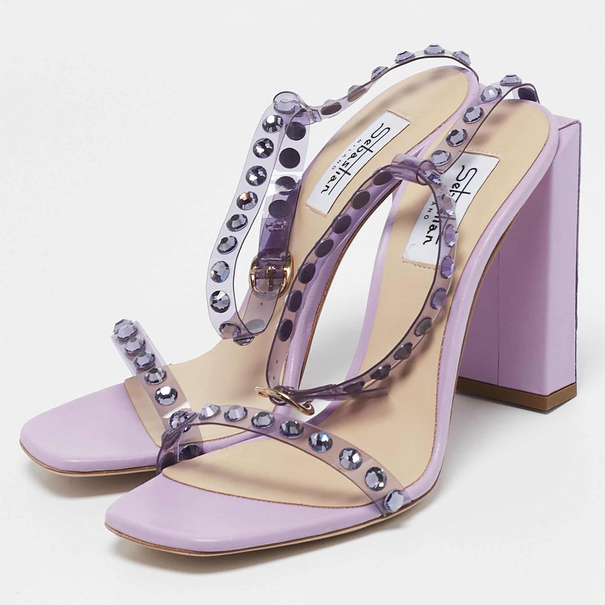 And Sebastian Lilac Leather And Pvc Crystals Embellished Ankle Strap Sandals