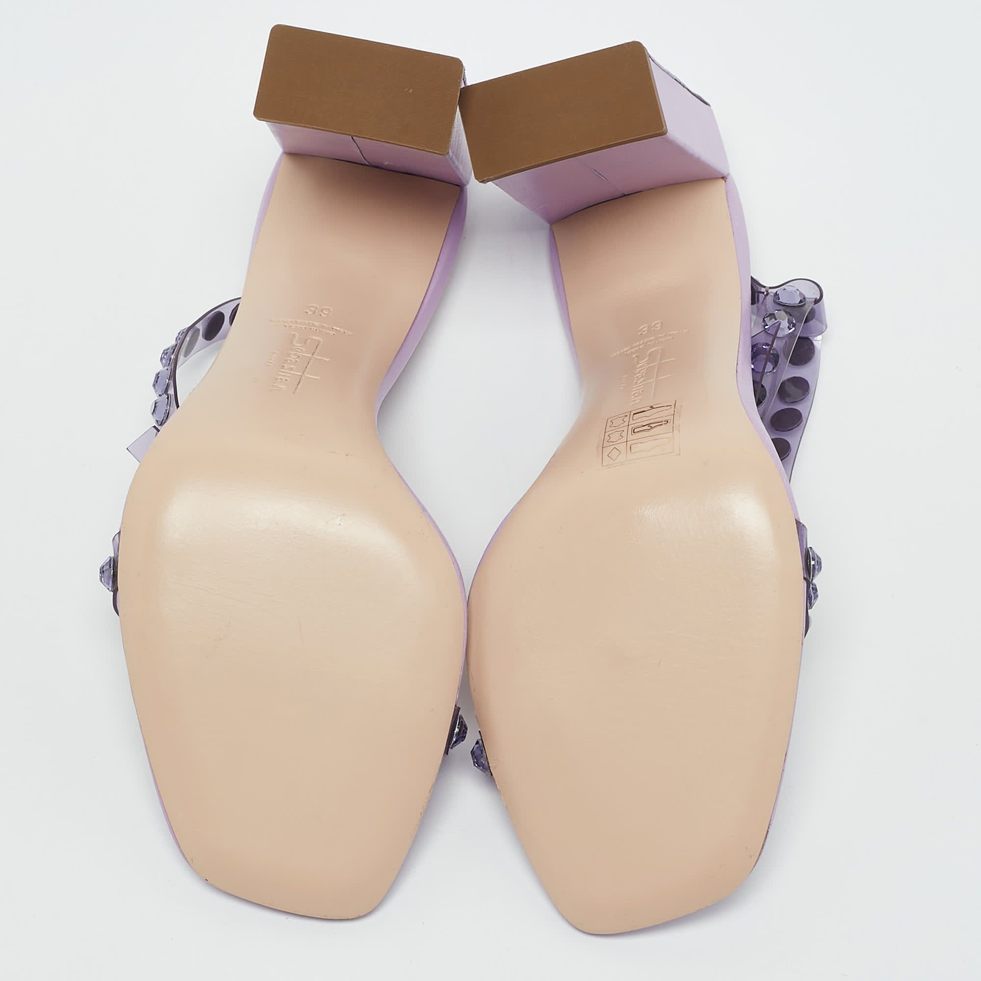 And Sebastian Lilac Leather And Pvc Crystals Embellished Ankle Strap Sandals