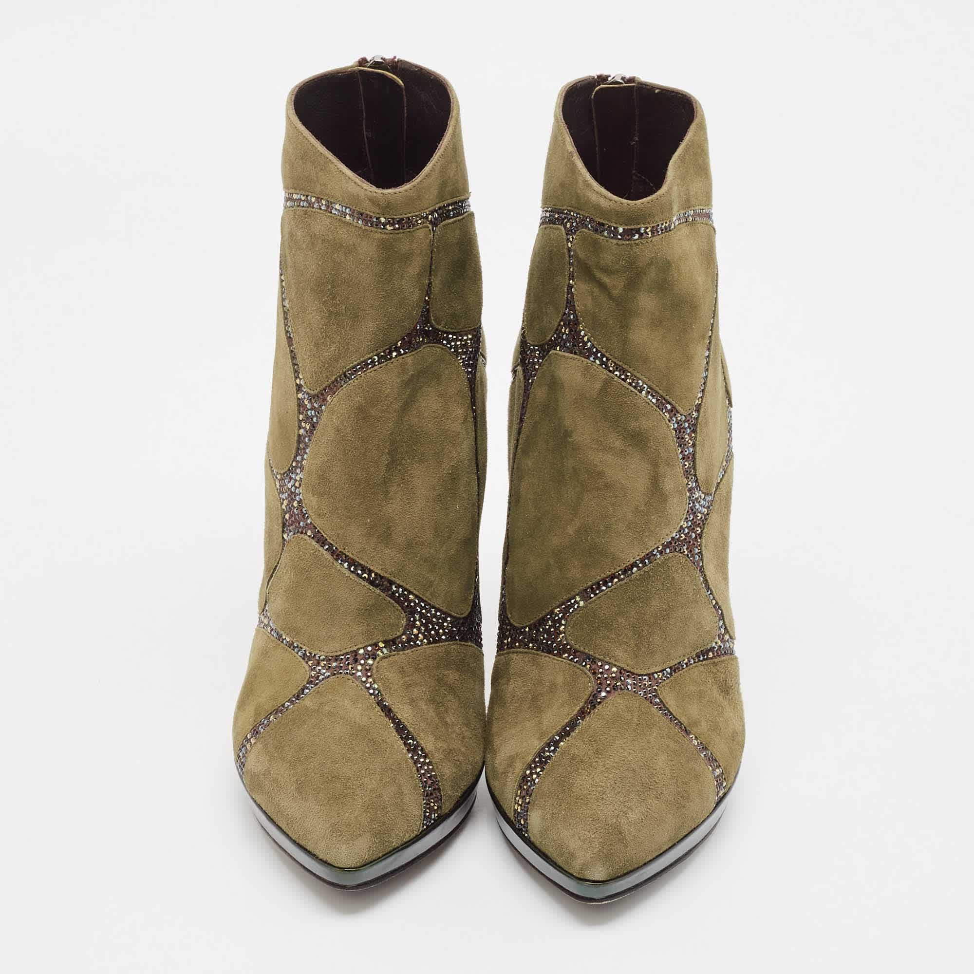 René Caovilla Green Suede Ankle Length Boots