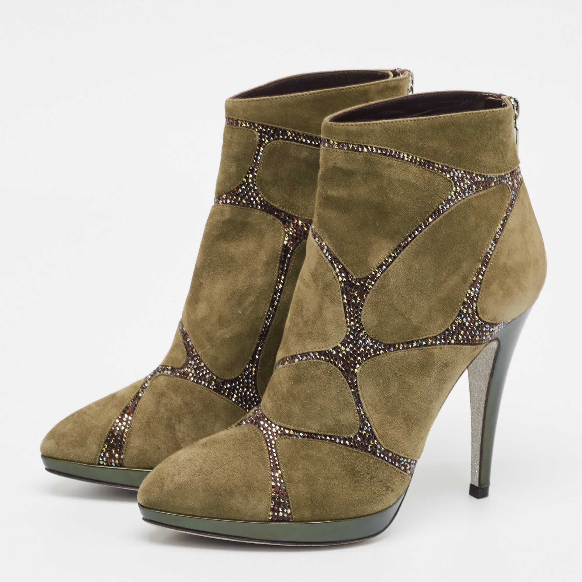 René Caovilla Green Suede Ankle Length Boots