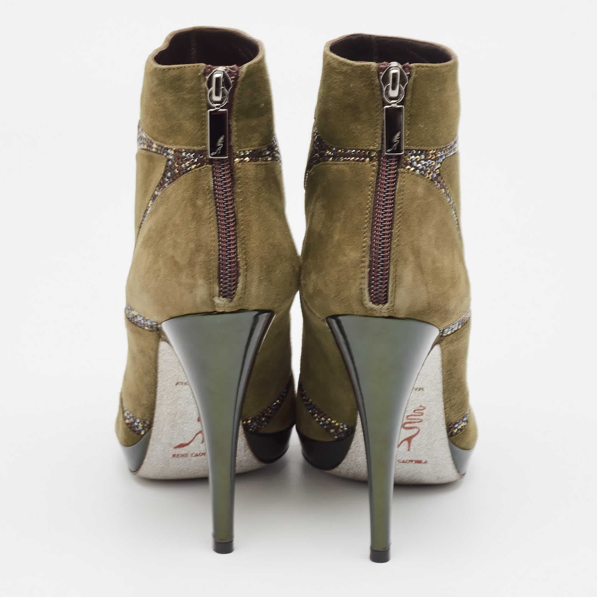 René Caovilla Green Suede Ankle Length Boots