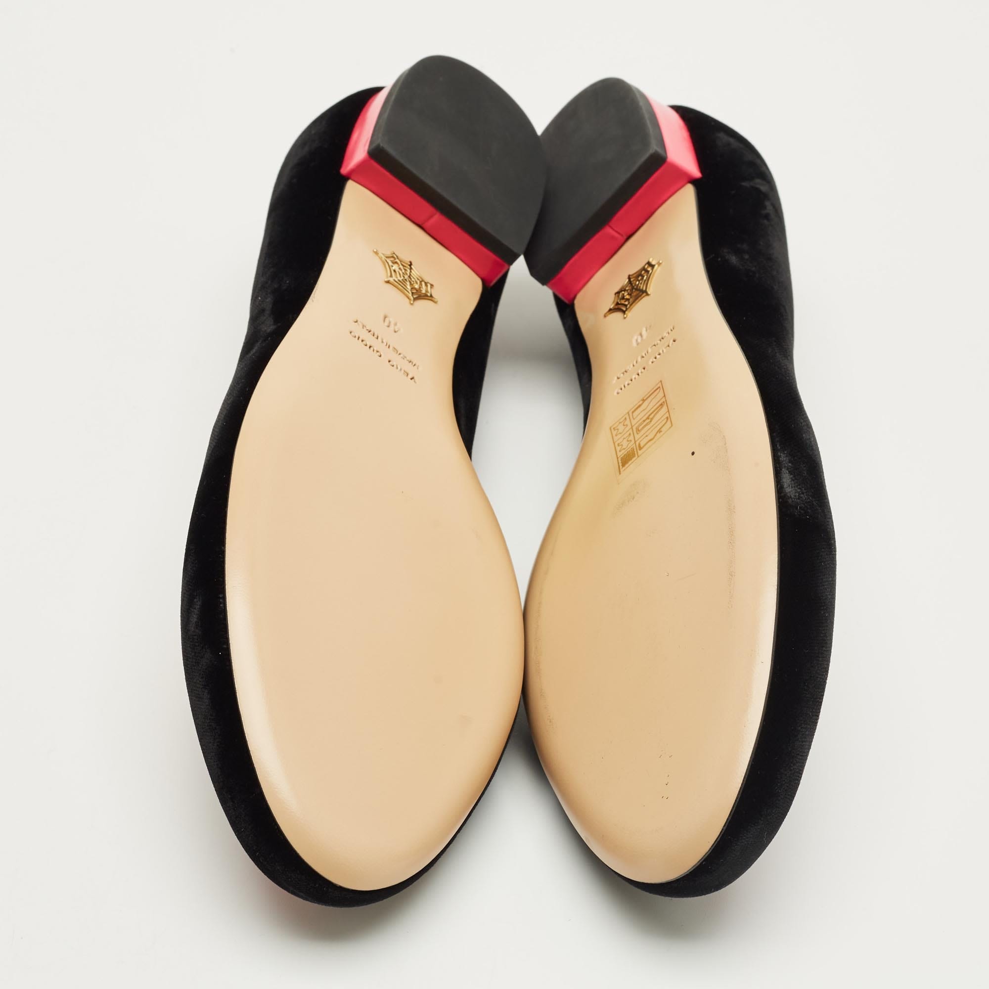Charlotte Olympia Black/pink Velvet Kitty Ballet Flats