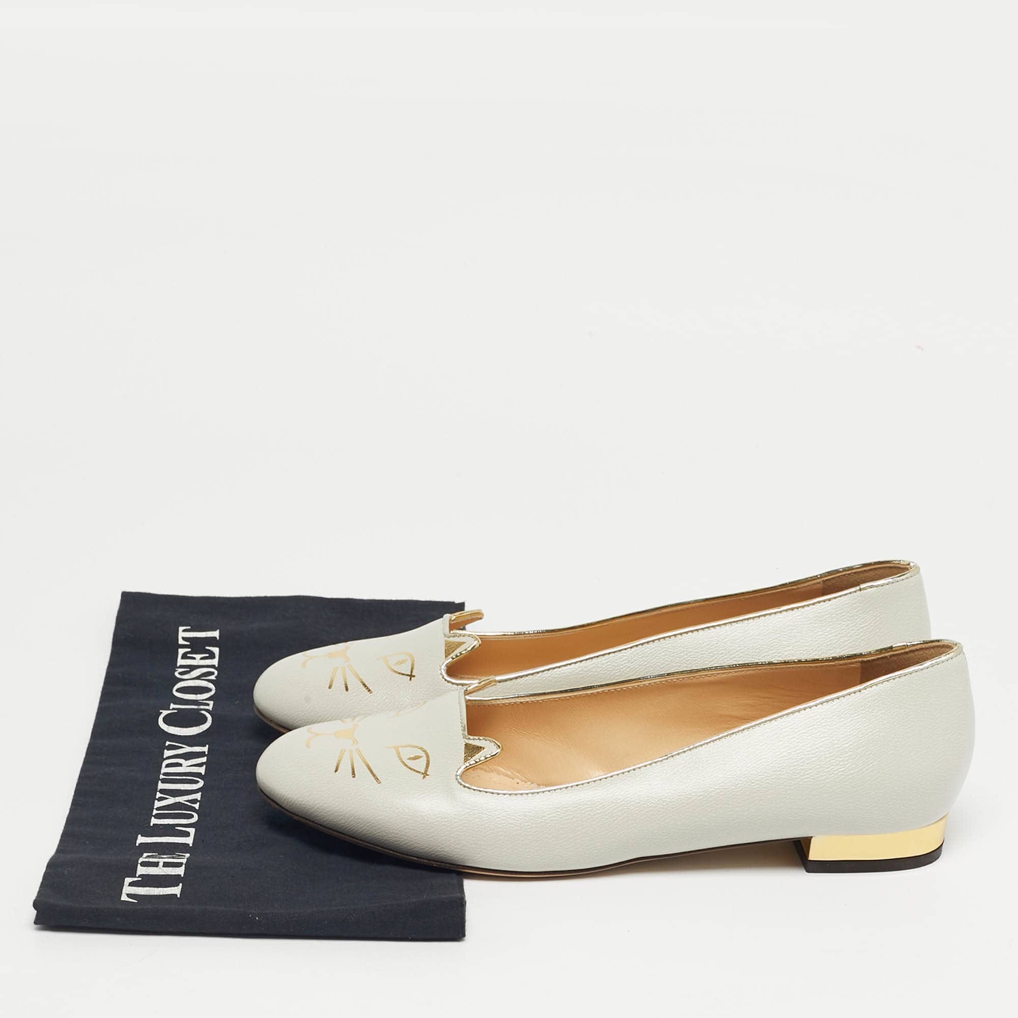 Charlotte Olympia Grey Leather Kitty Ballet Flats