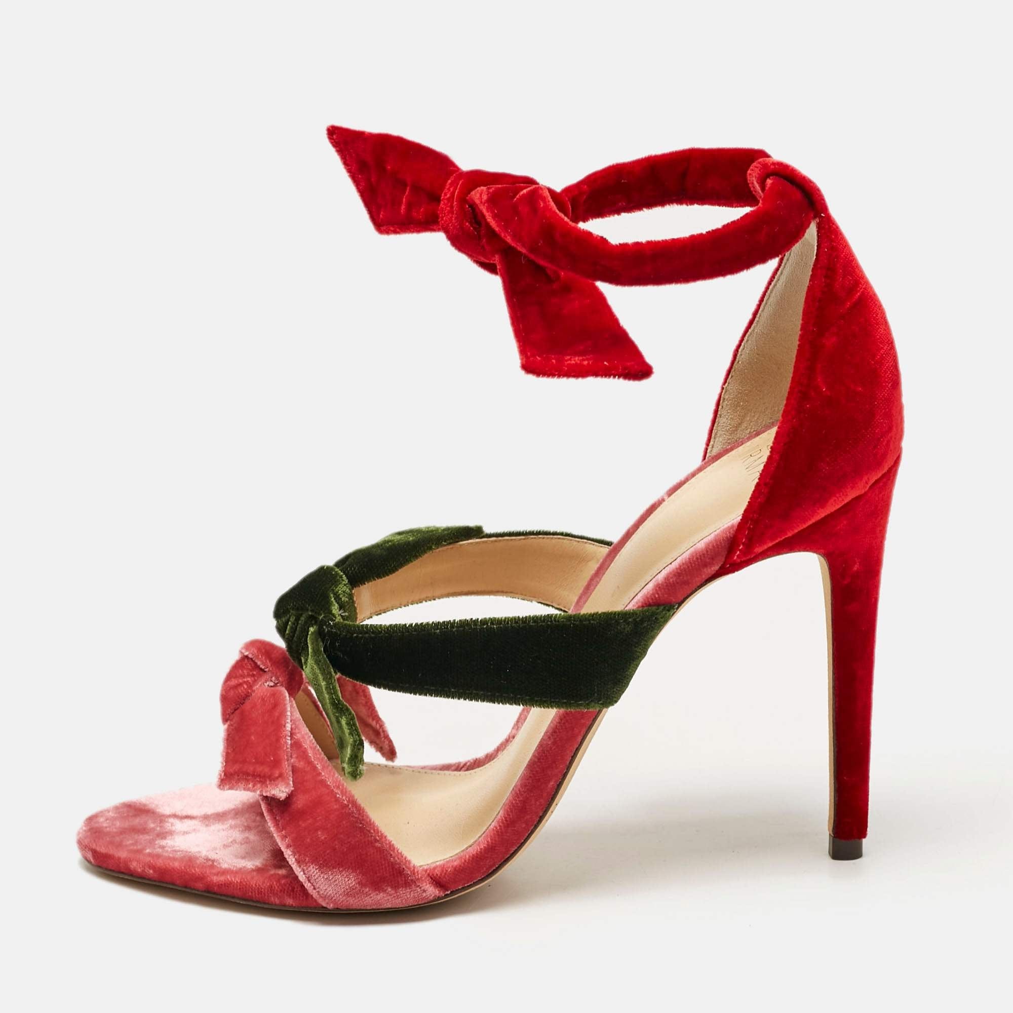 Alexandre Birman Multicolor Velvet Gianna Three Bow Ankle Wrap Sandals