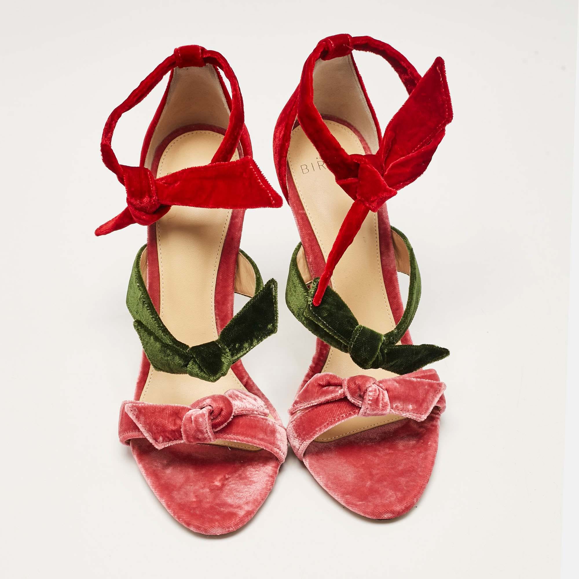 Alexandre Birman Multicolor Velvet Gianna Three Bow Ankle Wrap Sandals