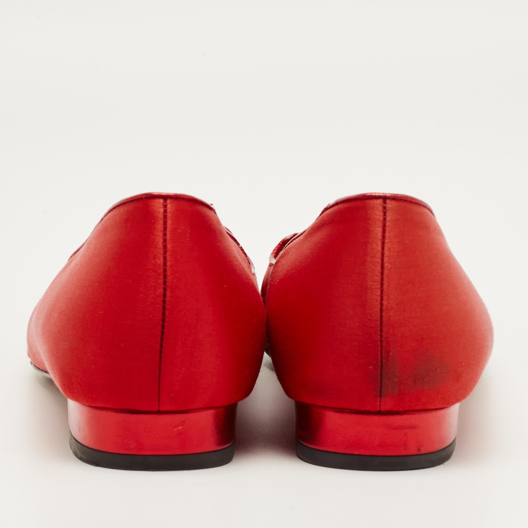 Charlotte Olympia Red Satin Cheeky Kitty Ballet Flats