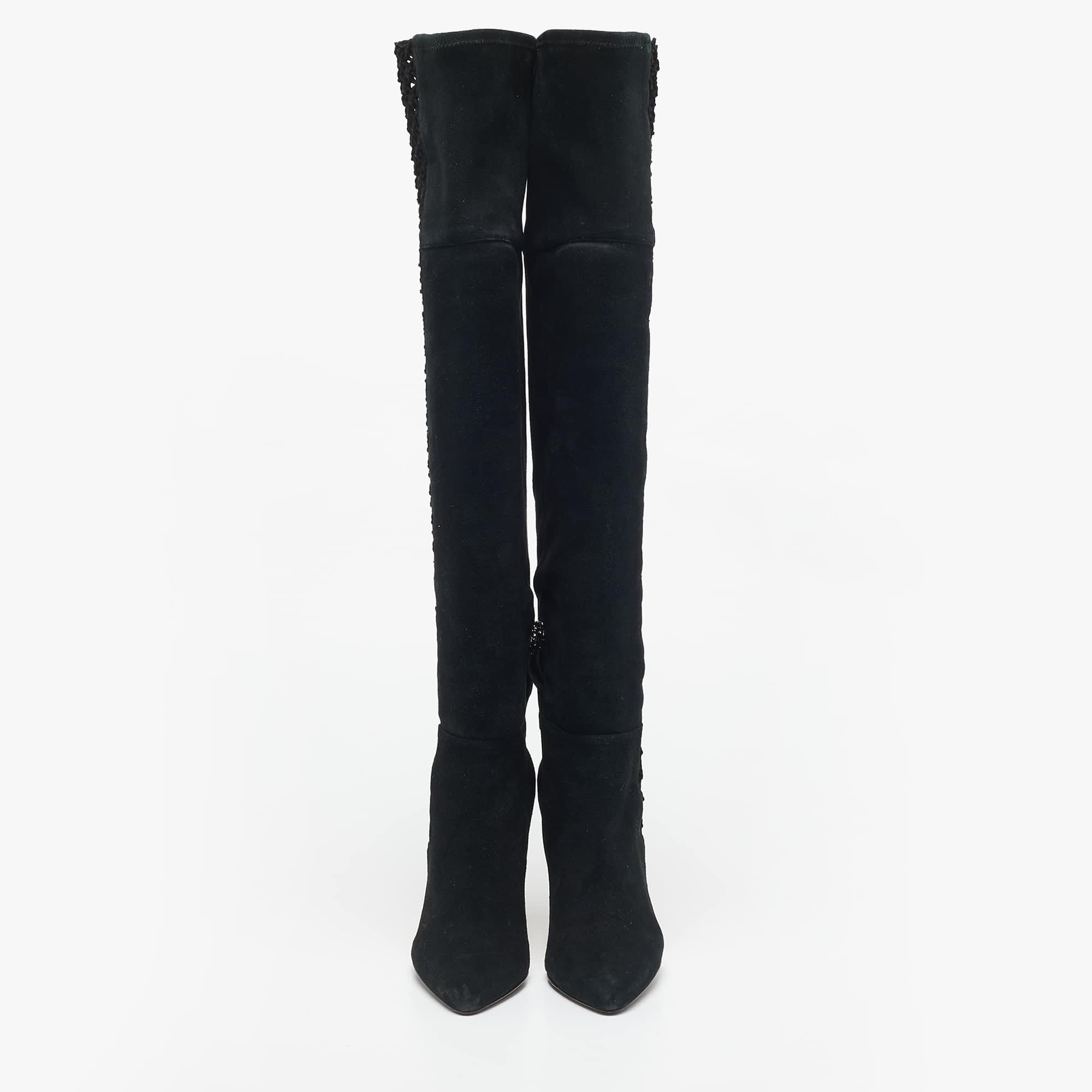 Alexandre Birman Black Suede Over The Knee Boots