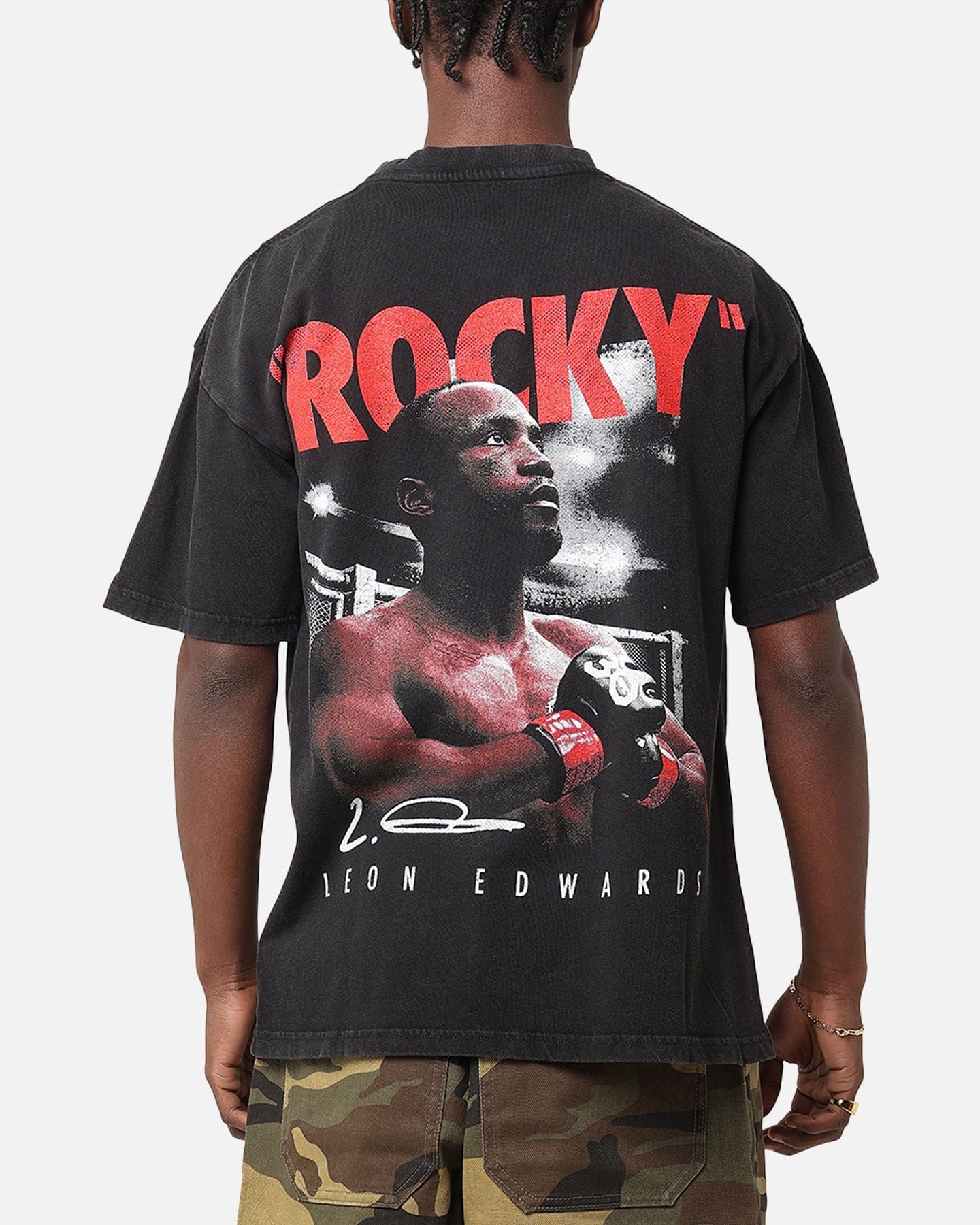 Vintage UFC By Culture Kings Leon Rocky Edwards Vintage T - Shirt Black Acidwash
