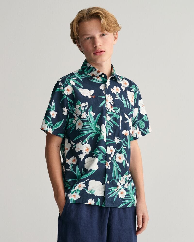 Gant Teens Oleander Print Cotton Short Sleeve Shirt