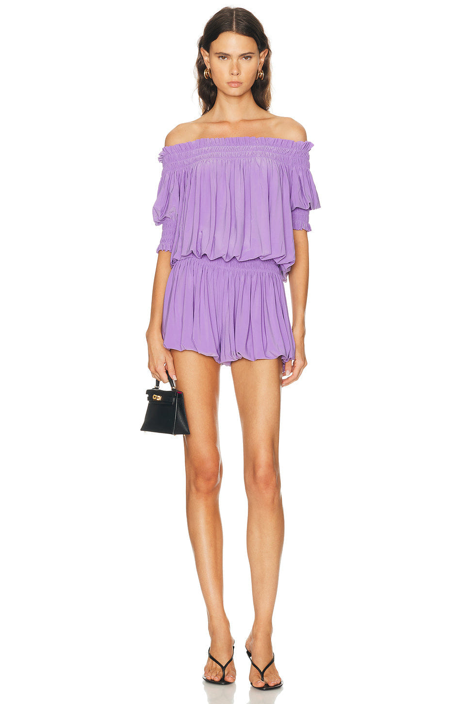 Norma Kamali Short Sleeve Peasant Puff Romper
