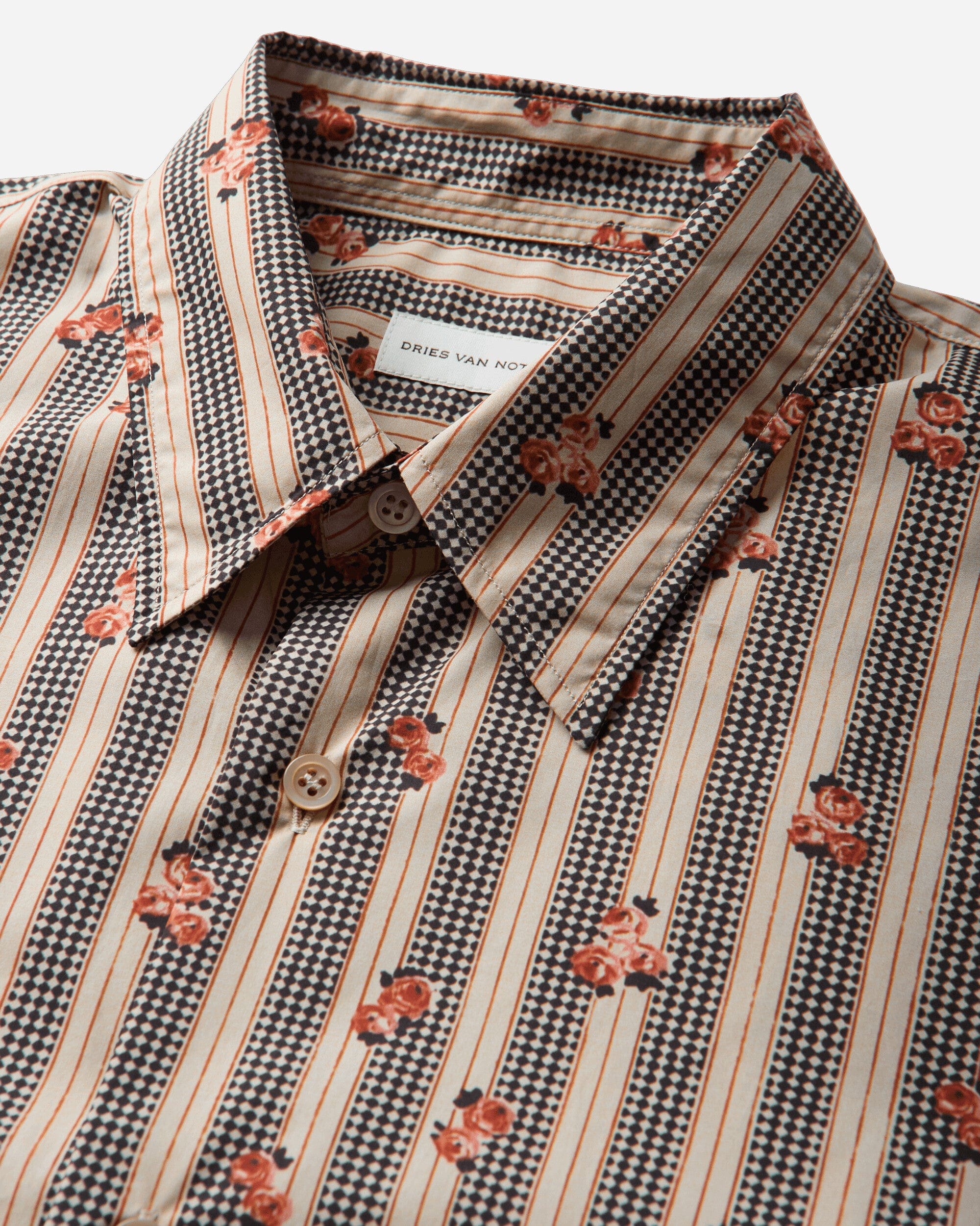 Dries Van Noten Men's Printed Cotton Shirt Beige