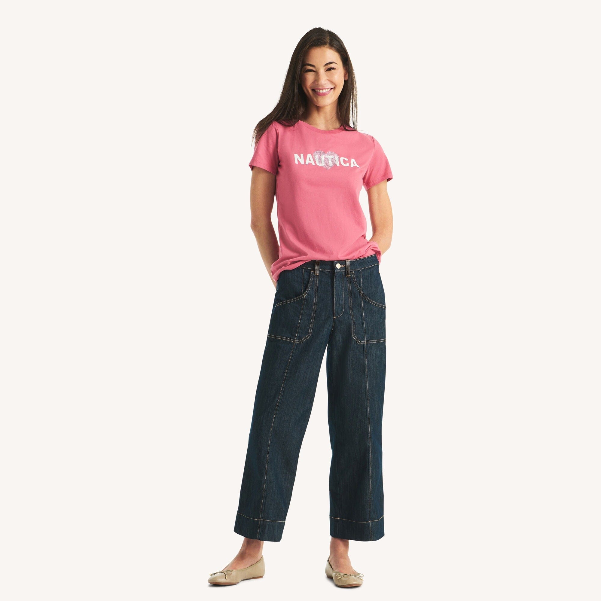 Nautica Womens Rhinestone Heart Logo Graphic T - Shirt