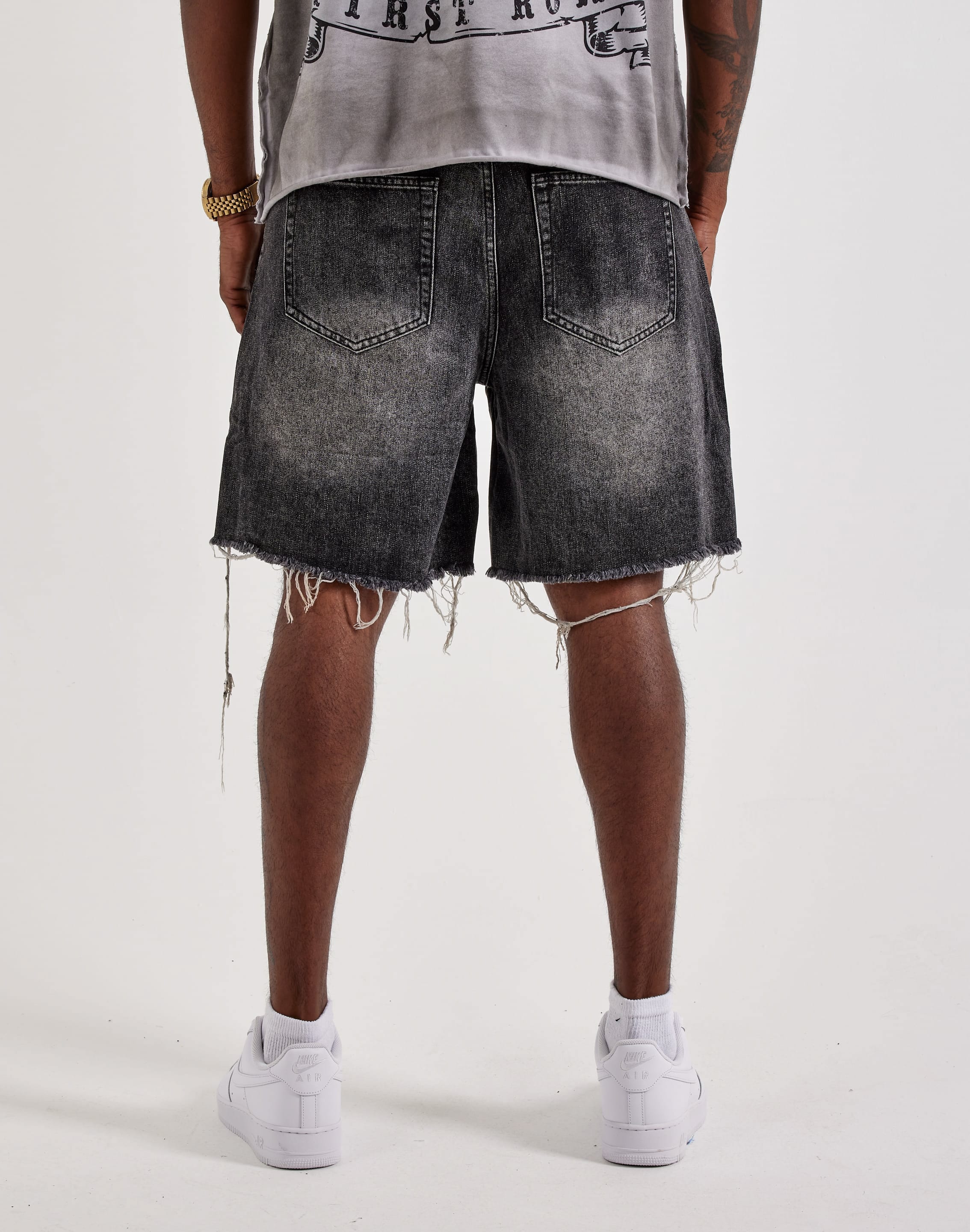 Paradise Lost Patches Distressed Denim Shorts