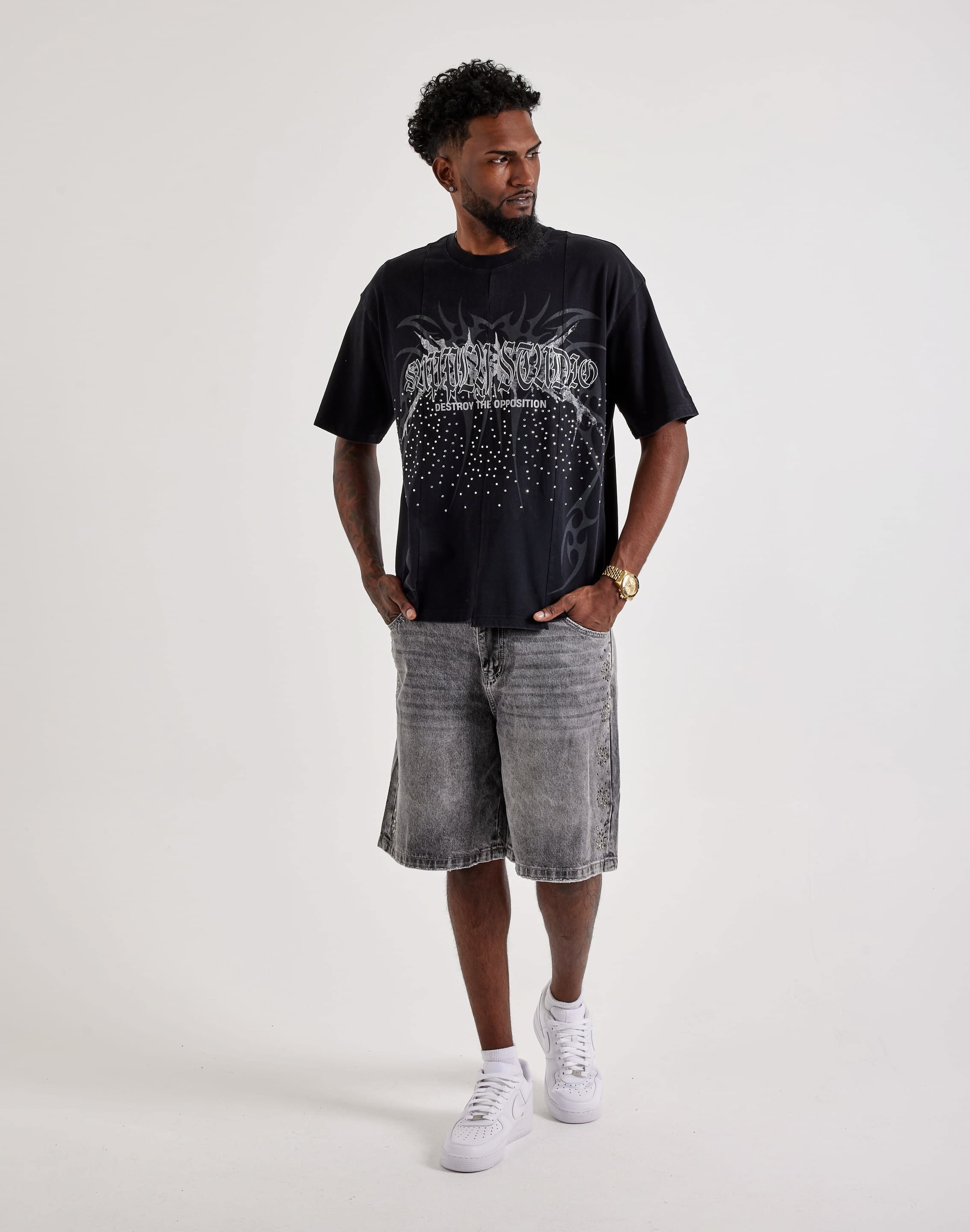 Paradise Lost Rhinestone Denim Shorts