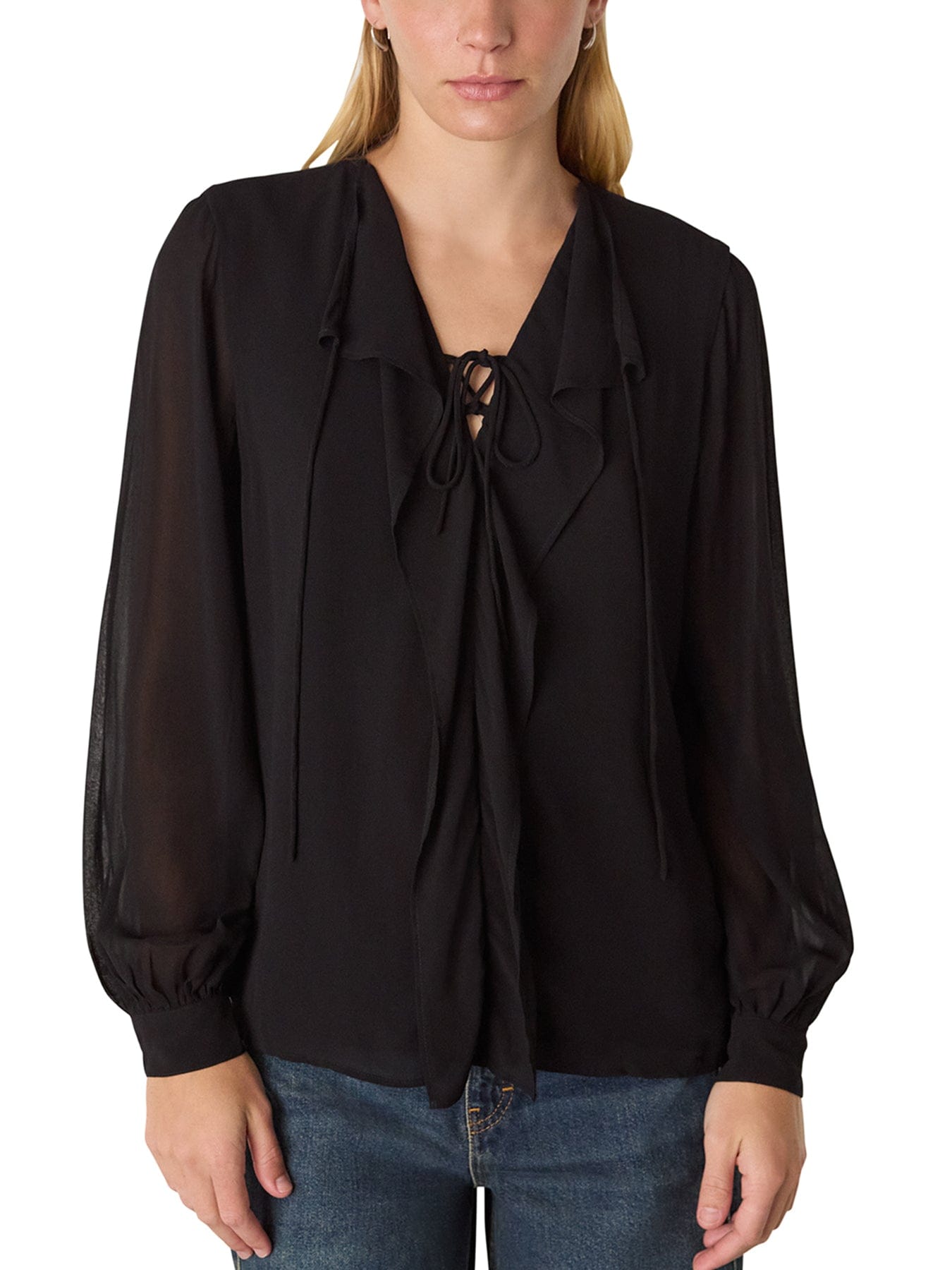 Whistles Sheer Frill Blouse Black