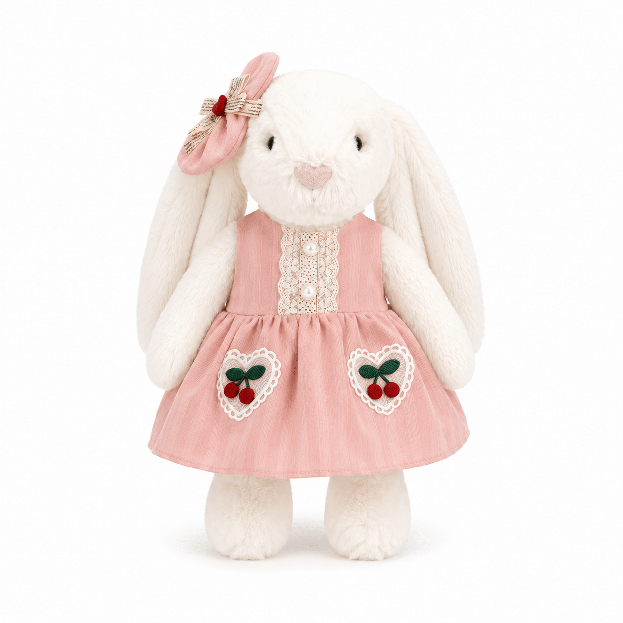 Jellycat Pink Cherry Bunny Outfit for 31 cm Jellycat Bashful Bunny | Pink Dress & Hair Bow