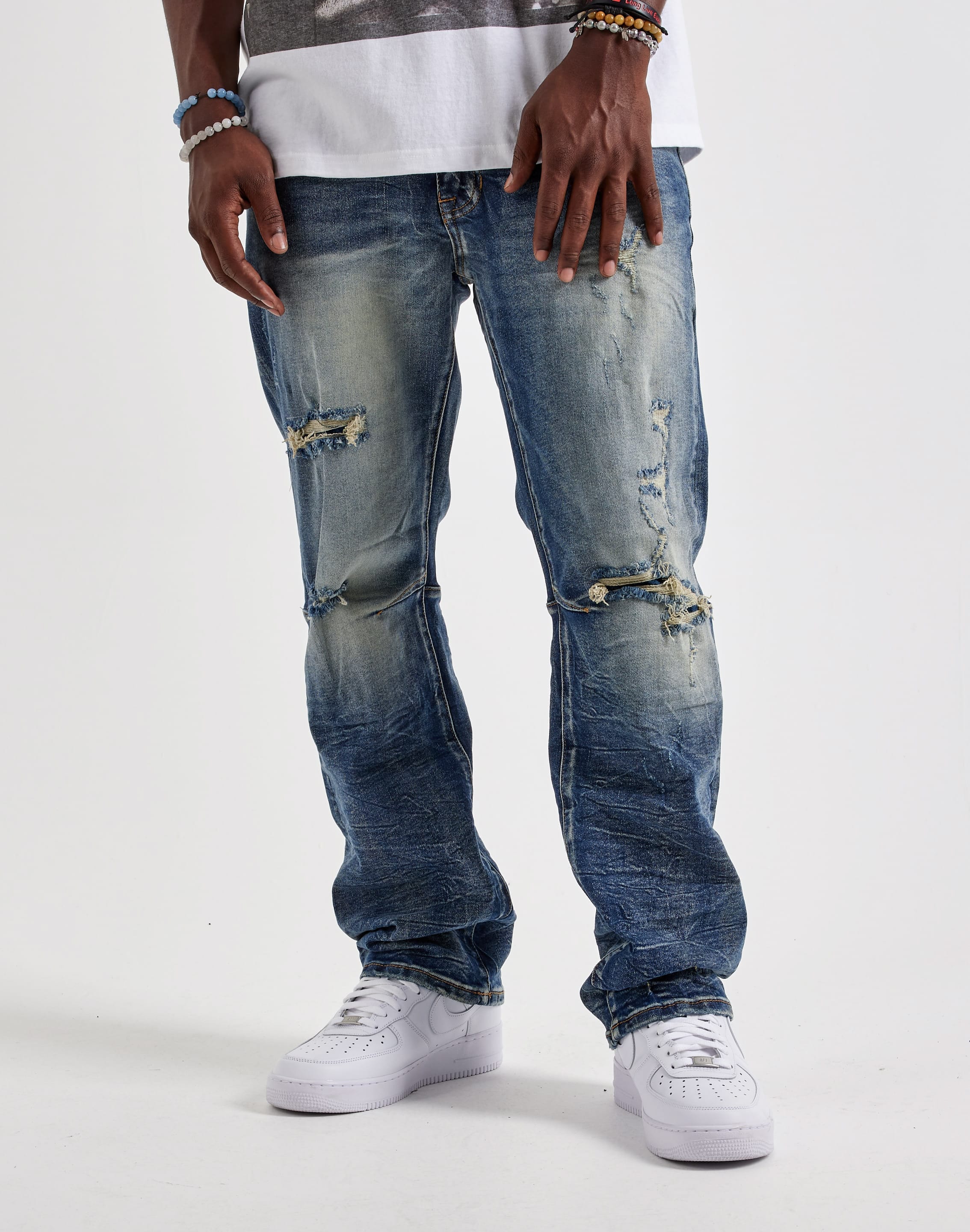 Smoke Rise Straight Whisker Distressed Denim Jeans