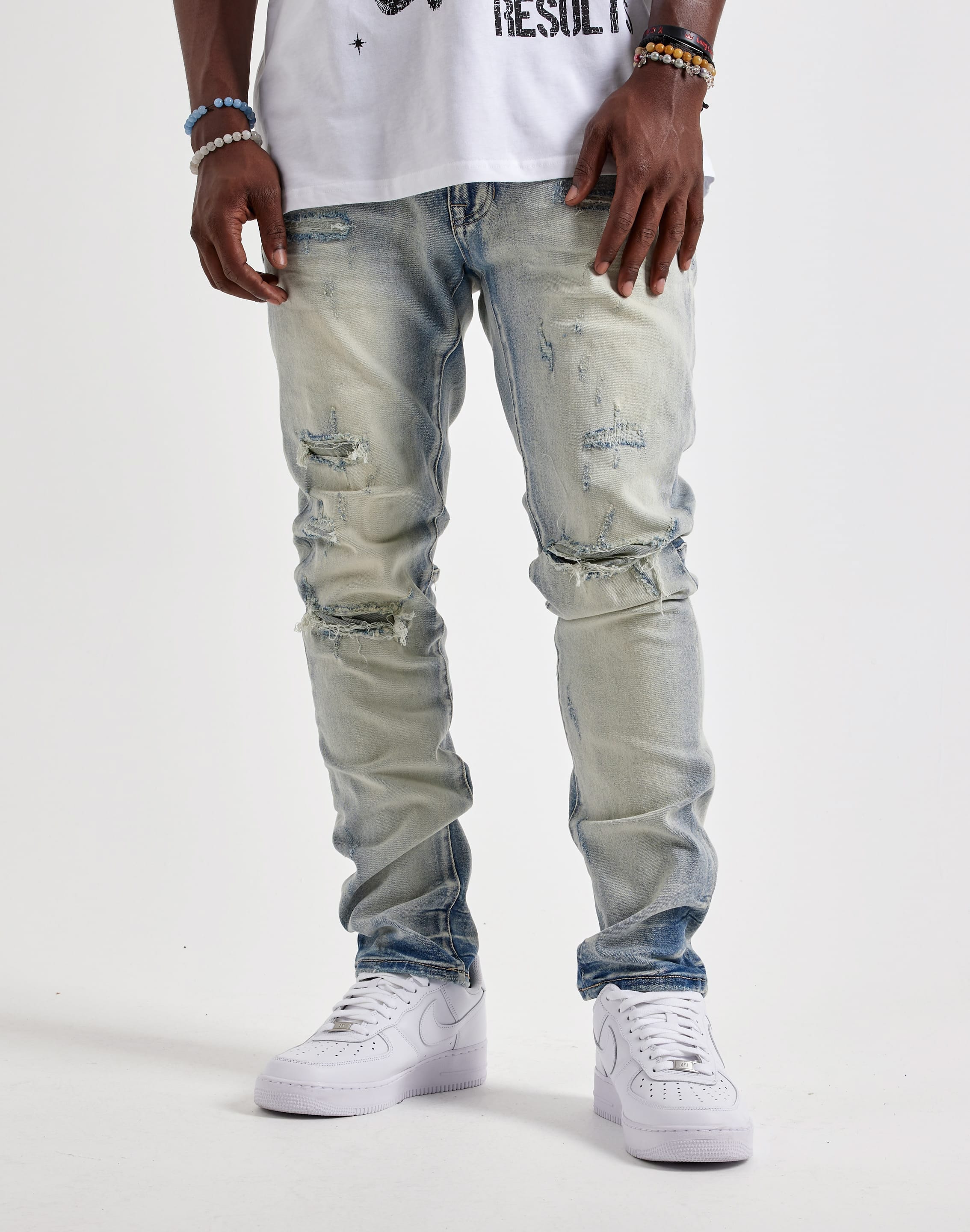 Smoke Rise Slim Whisker Distressed Denim Jeans