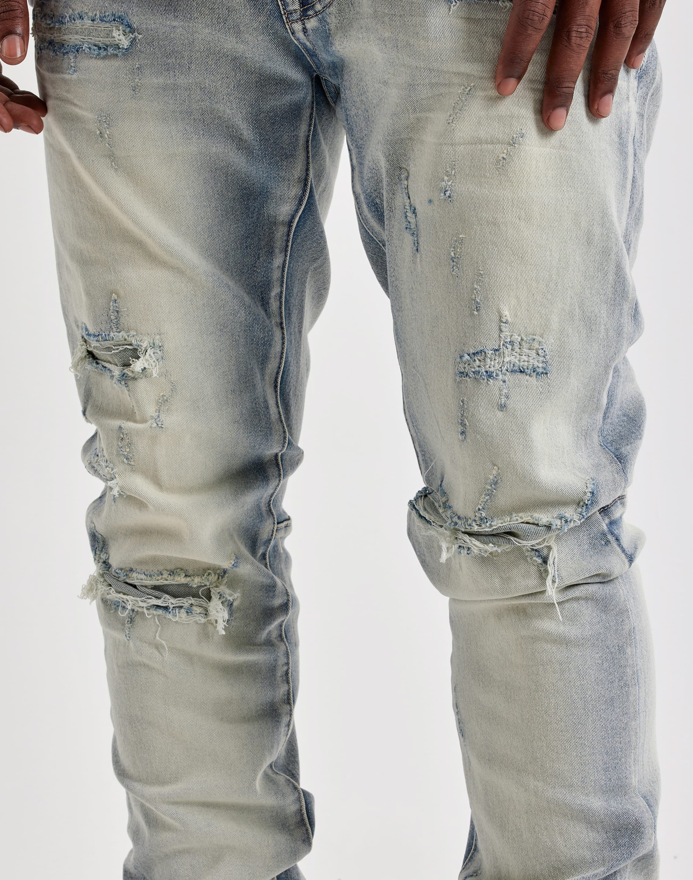 Smoke Rise Slim Whisker Distressed Denim Jeans