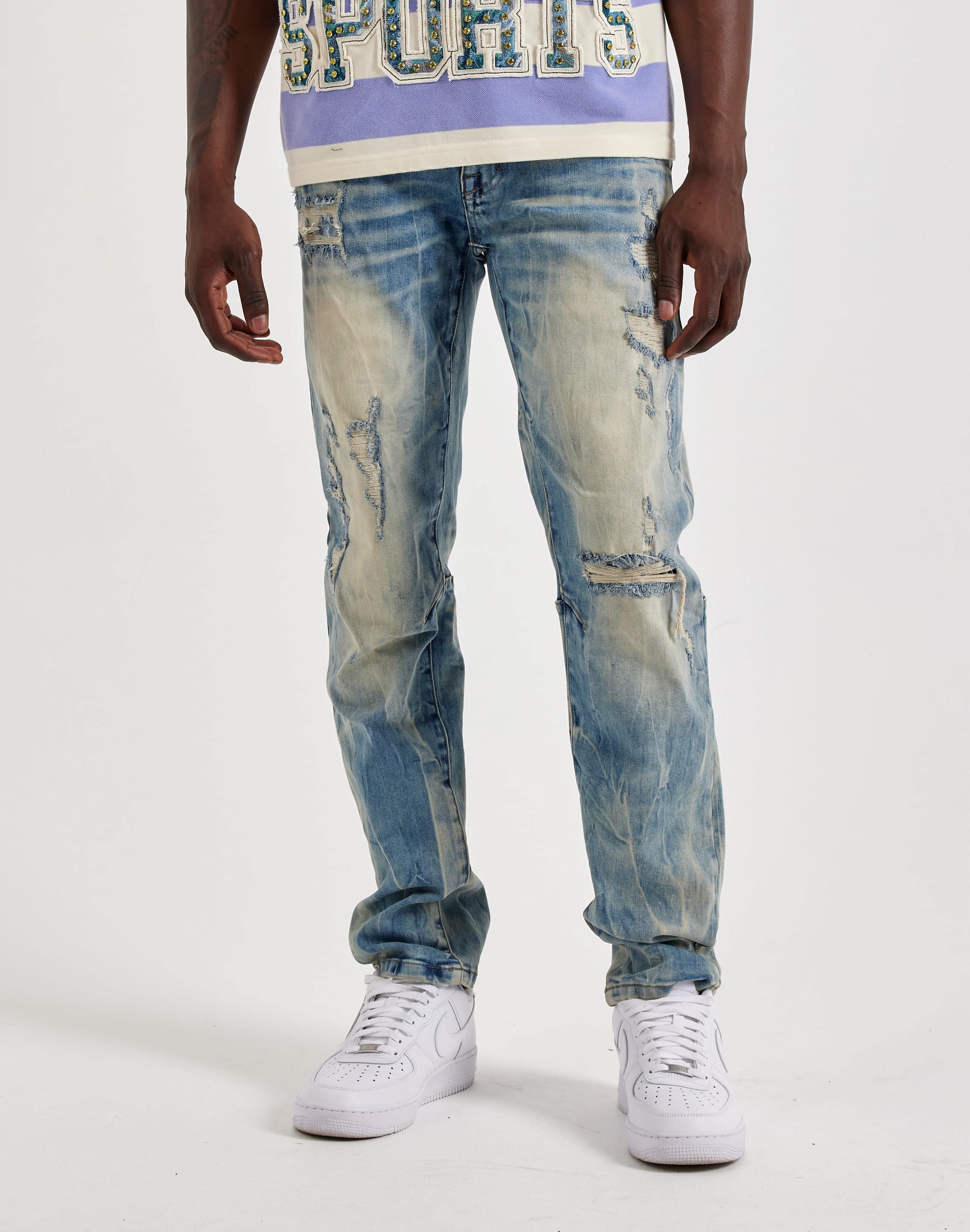 Smoke Rise Vintage Slim Knicking Distressed Denim Jeans