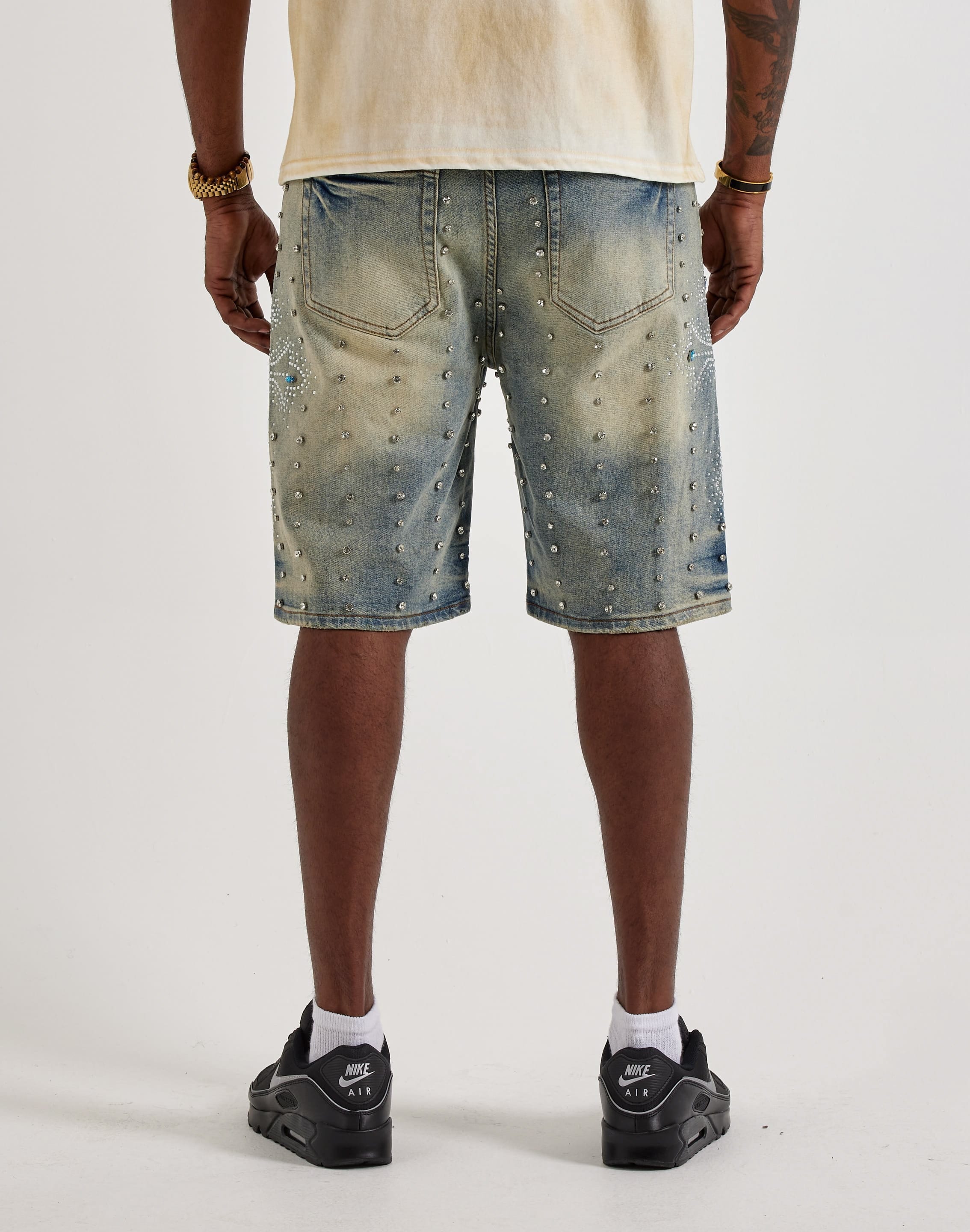 Vicious Denim Rhinestone Cross Denim Shorts