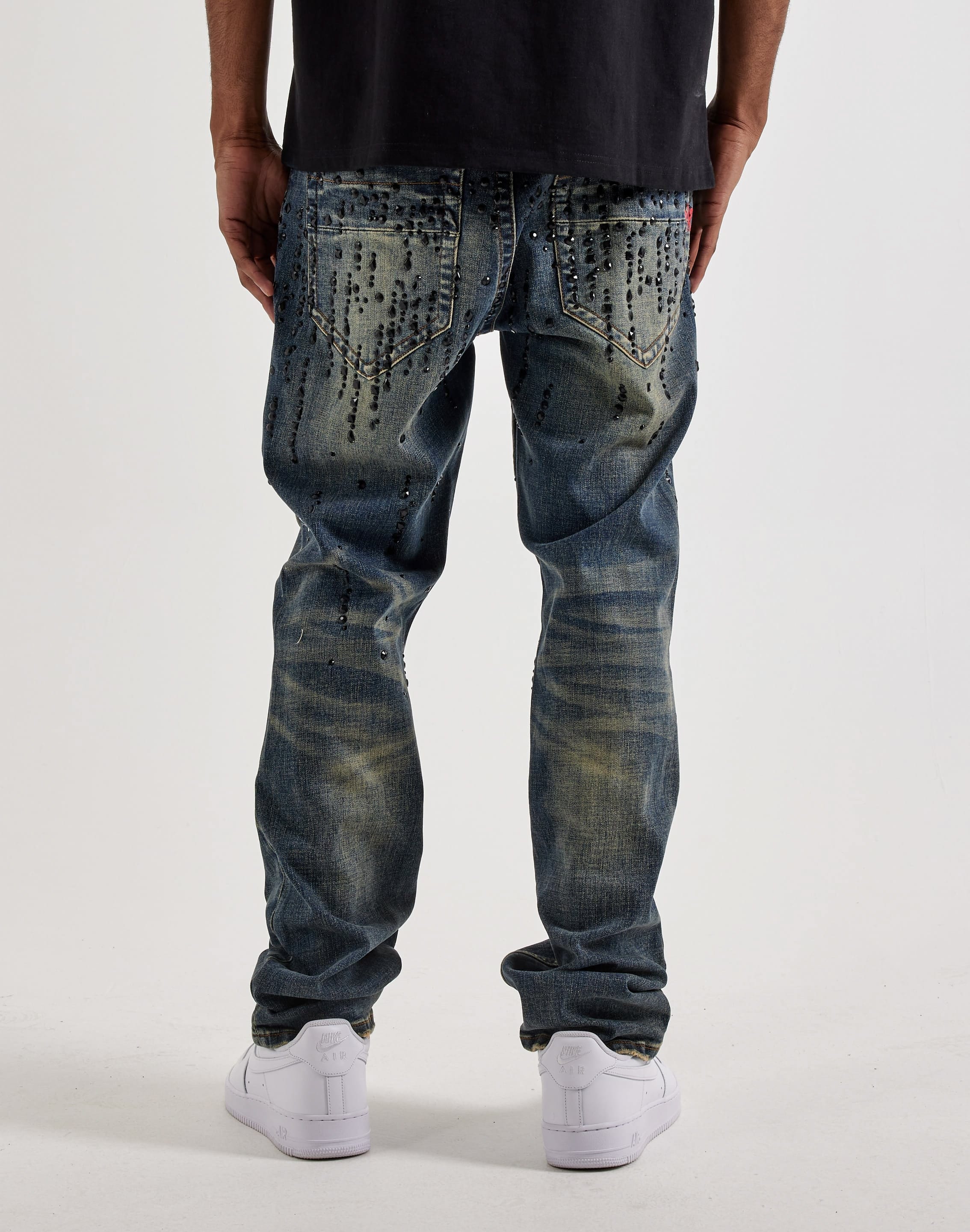 Smuggler's Moon Rhinestone Slim Distressed Denim Jeans