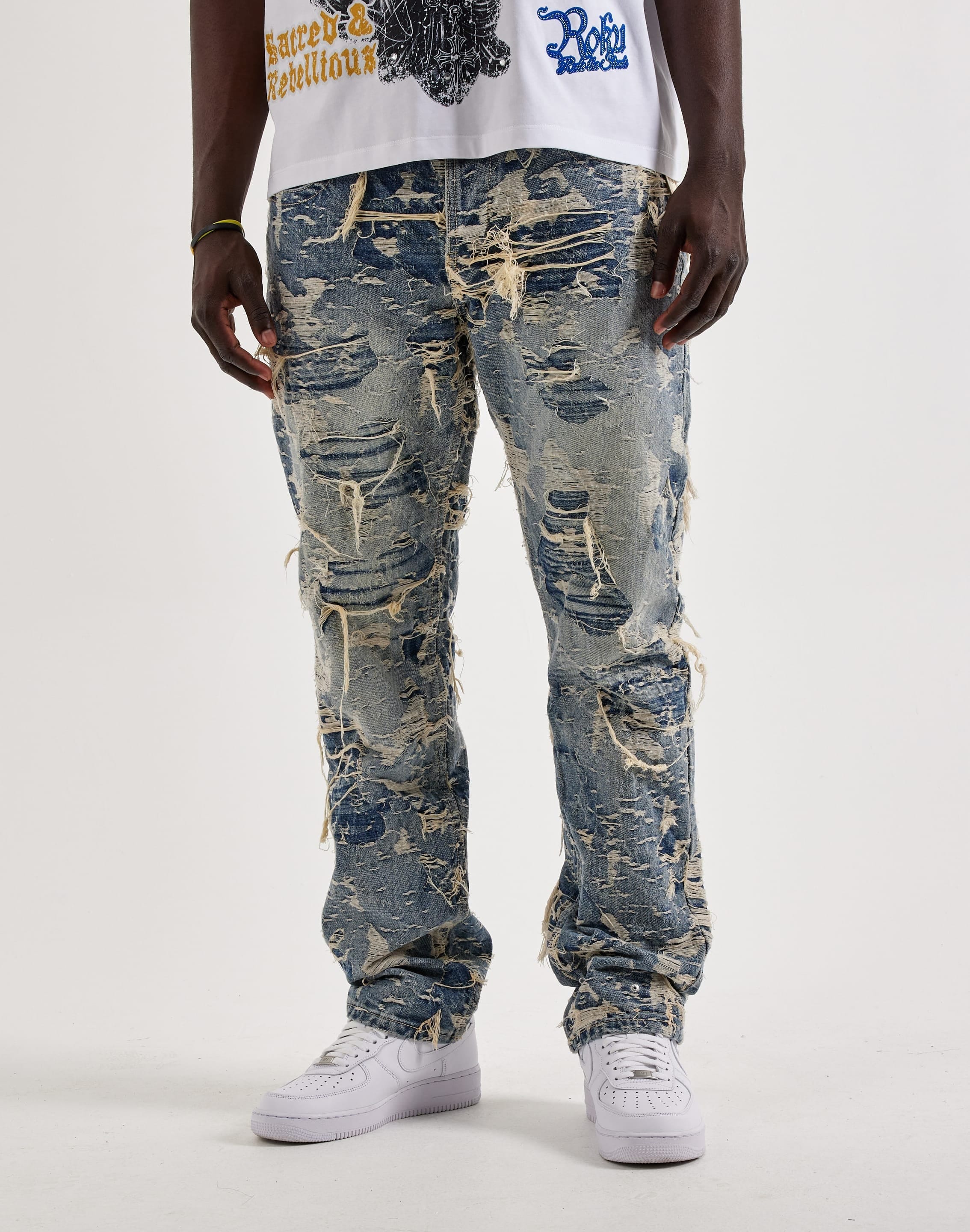 Smuggler's Moon Distressed Straight Denim Jeans