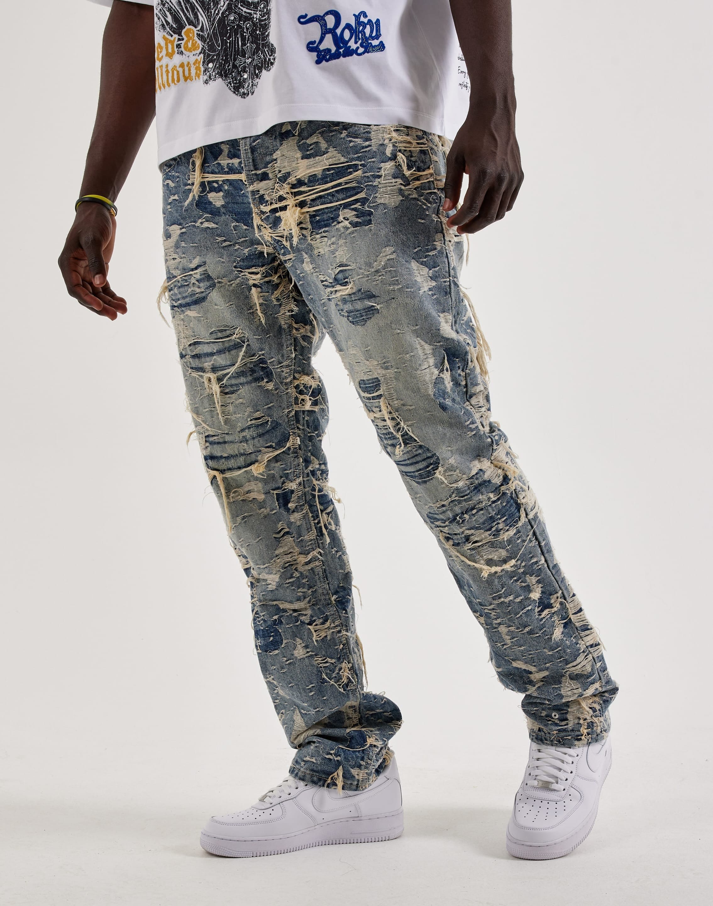 Smuggler's Moon Distressed Straight Denim Jeans