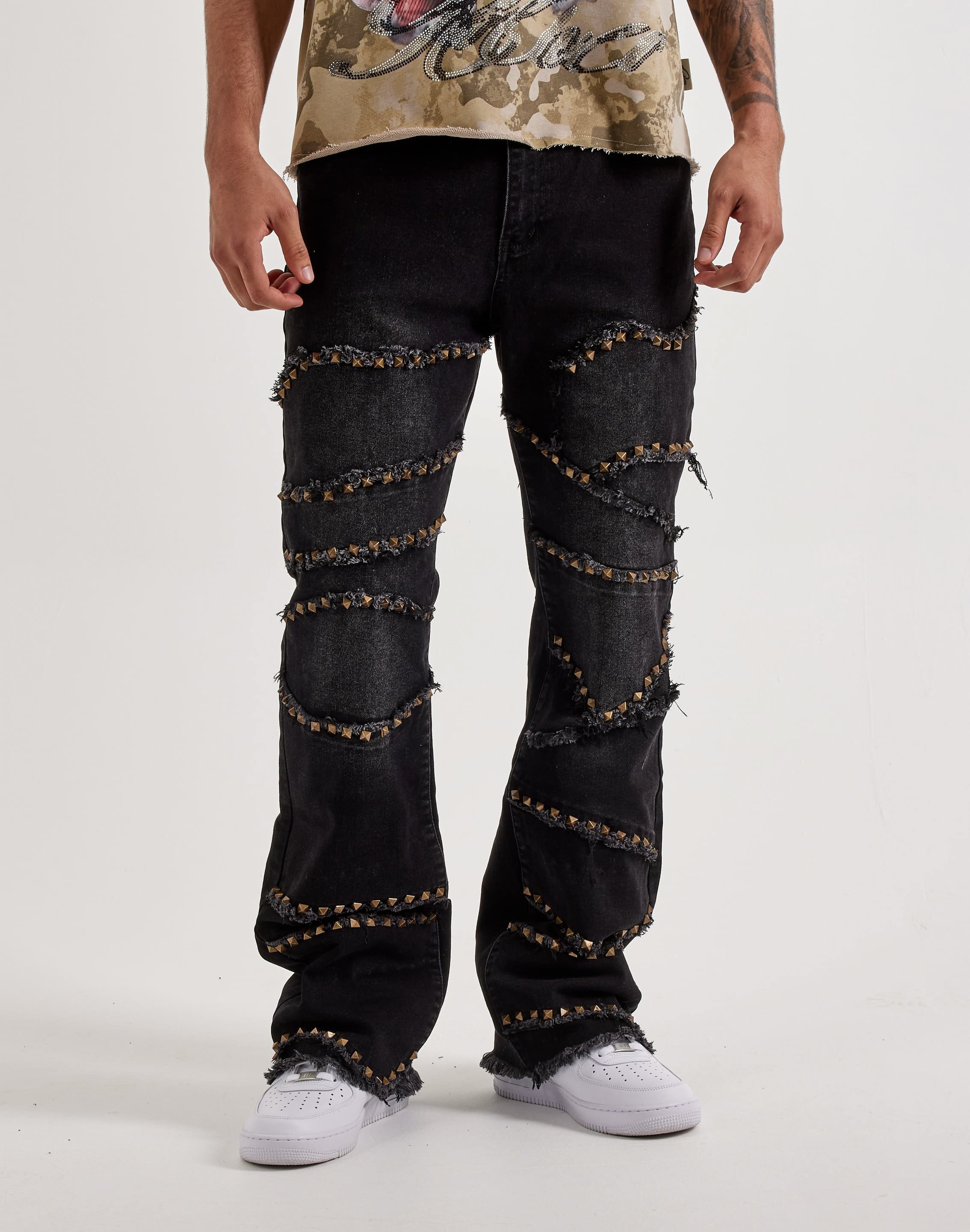 Caliber Cluster Pyramid Stud Stacked Denim Jeans