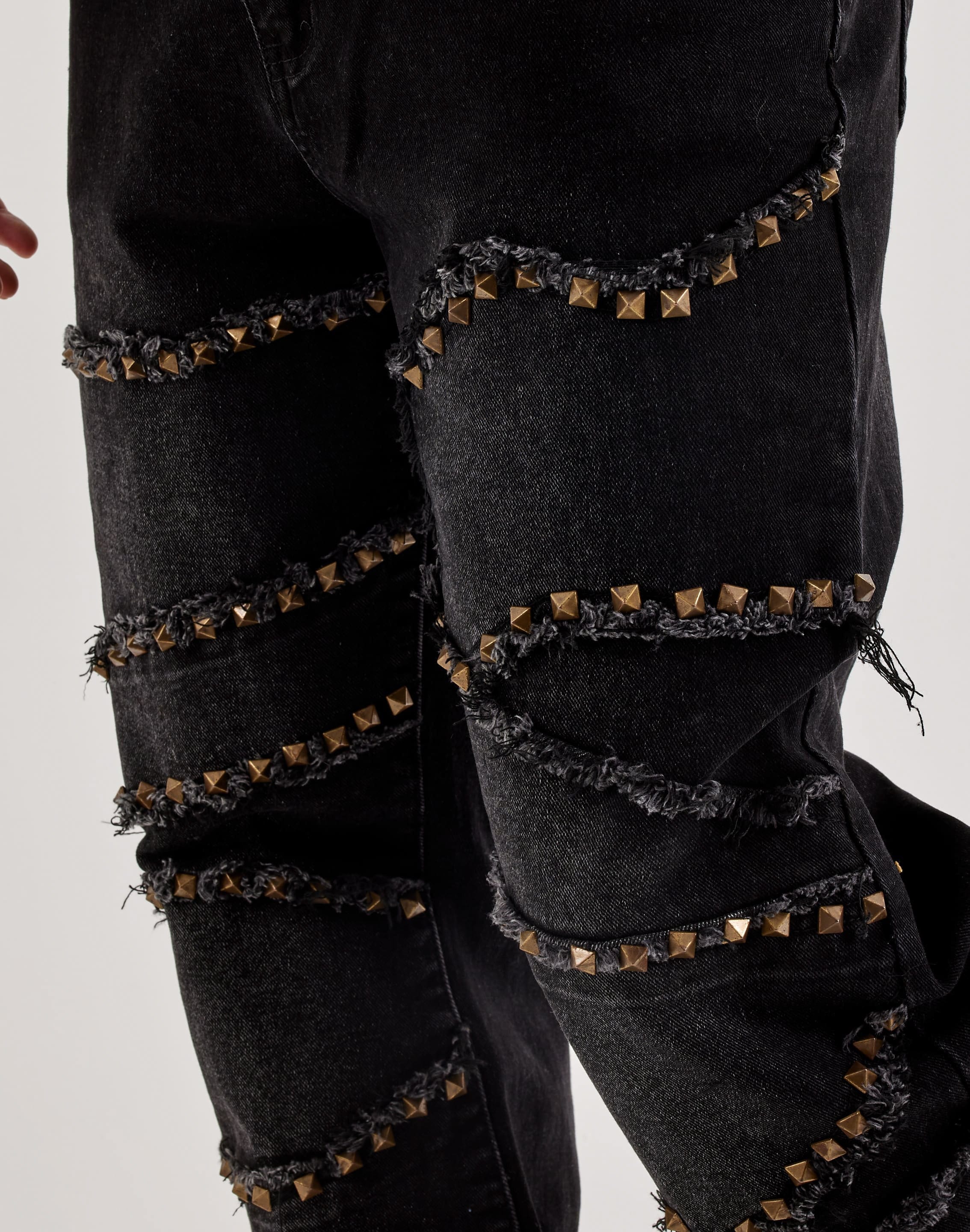 Caliber Cluster Pyramid Stud Stacked Denim Jeans