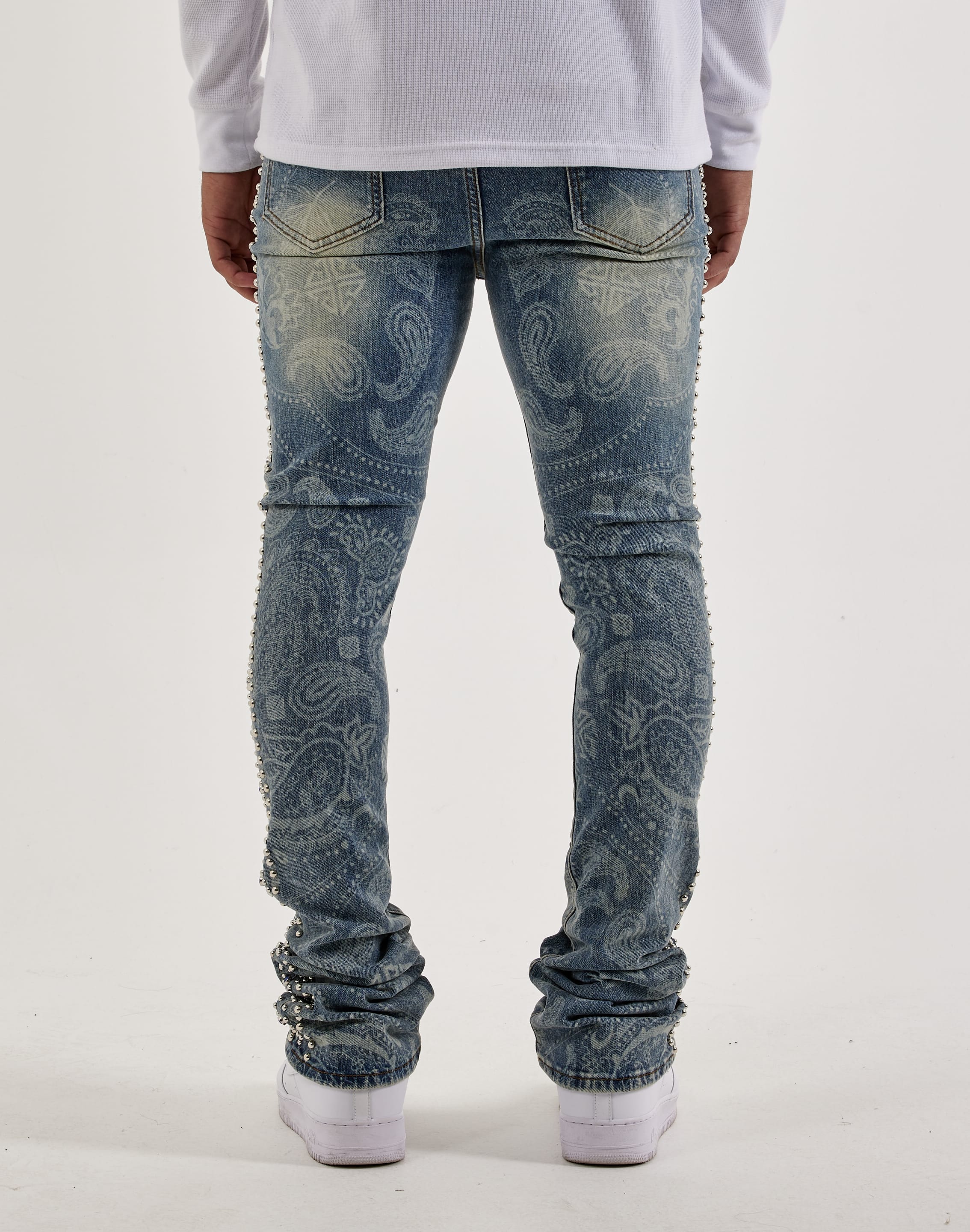 Guapi Rivets Stacked Denim Jeans