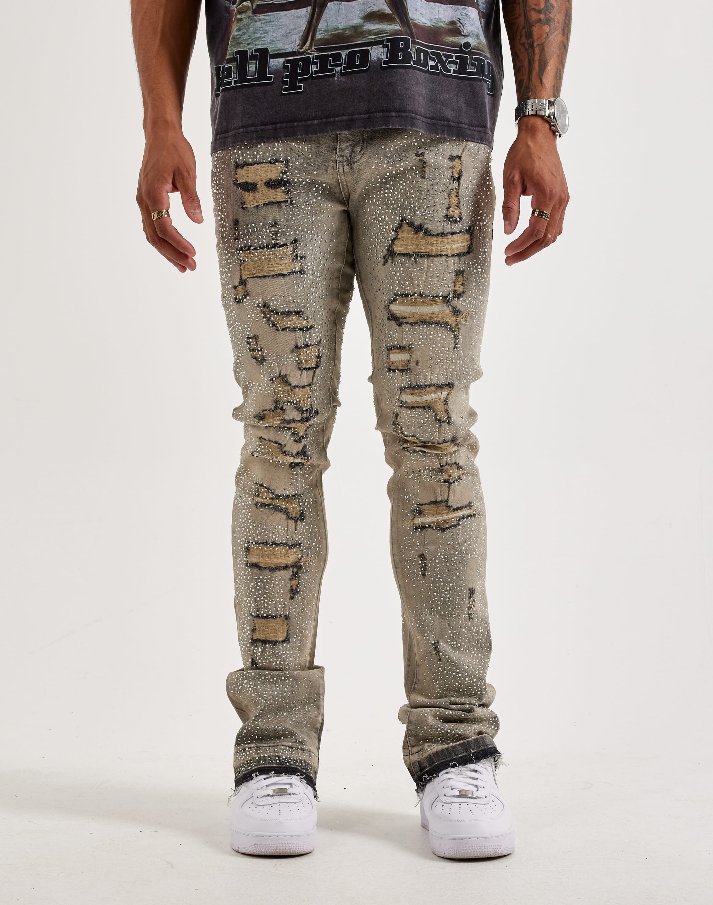 Waimea Stacked Rhinestone Distressed Denim Jeans