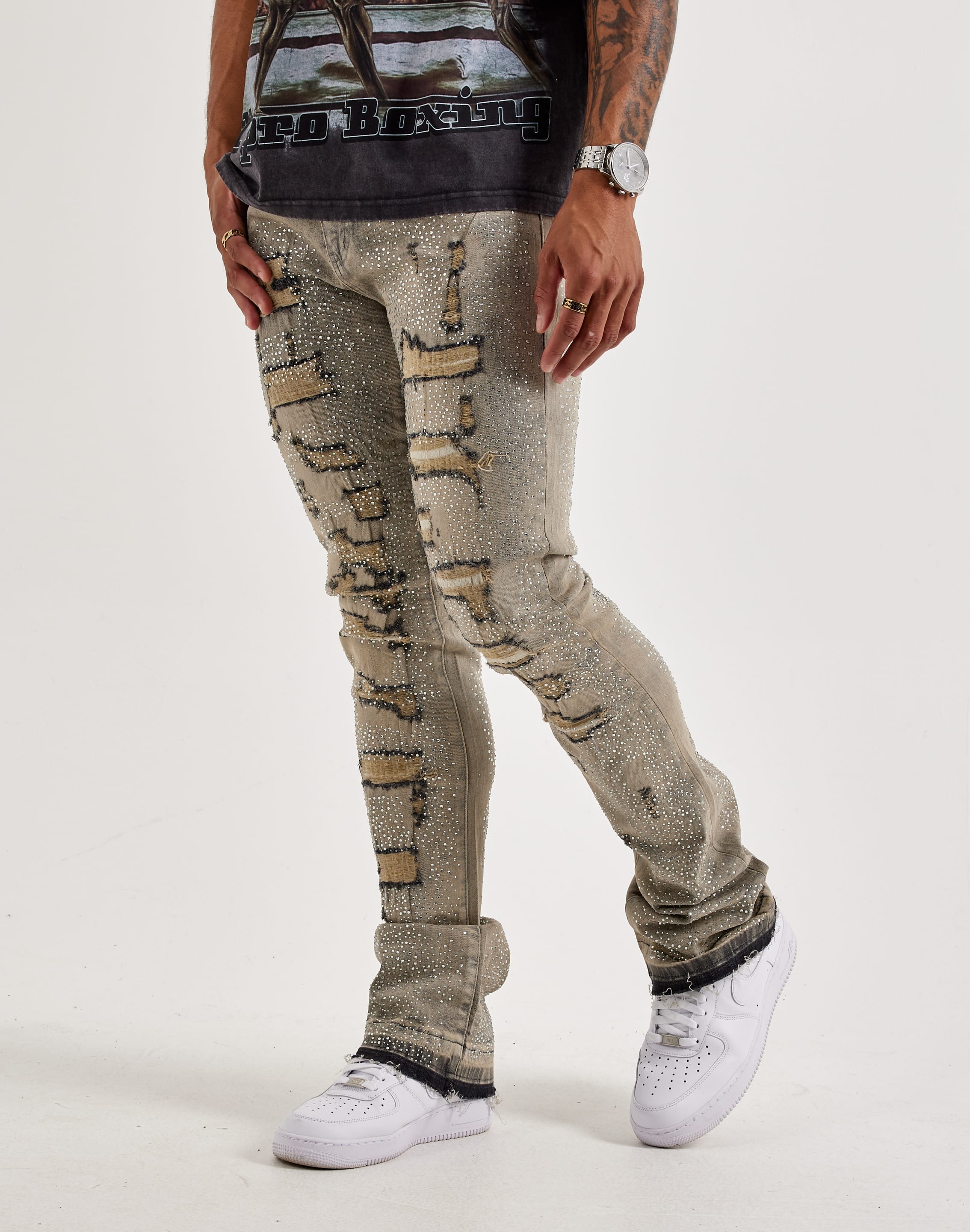 Waimea Stacked Rhinestone Distressed Denim Jeans