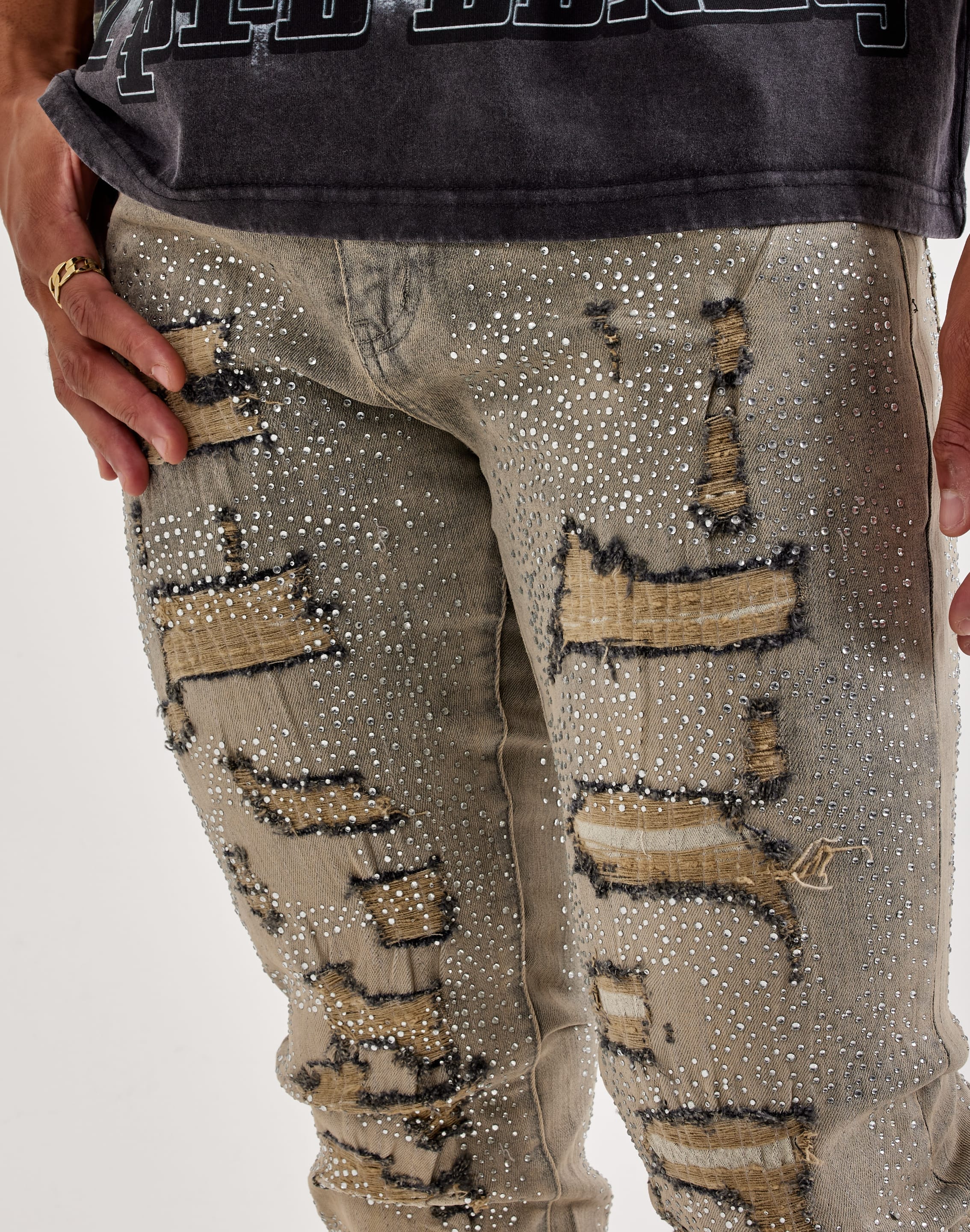 Waimea Stacked Rhinestone Distressed Denim Jeans