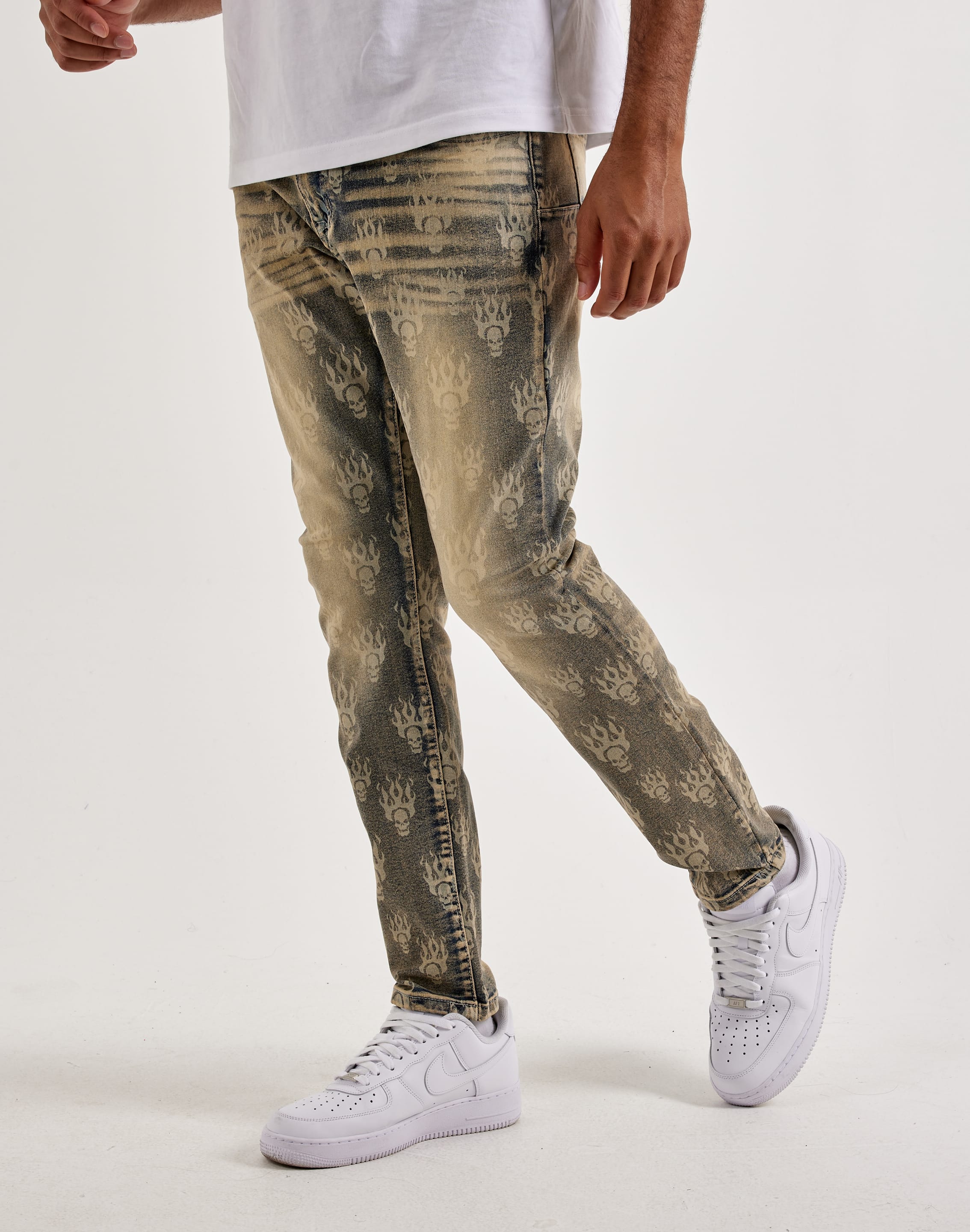 Kloud 9 Skull Flame Laser - Print Slim Denim Jeans