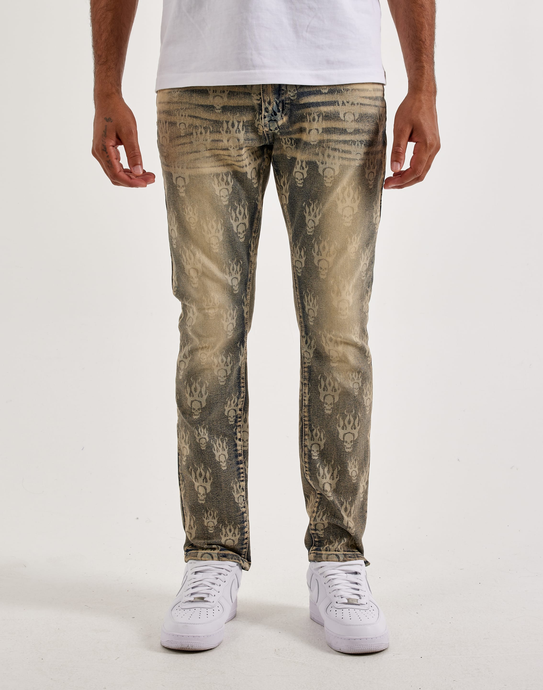 Kloud 9 Skull Flame Laser - Print Slim Denim Jeans