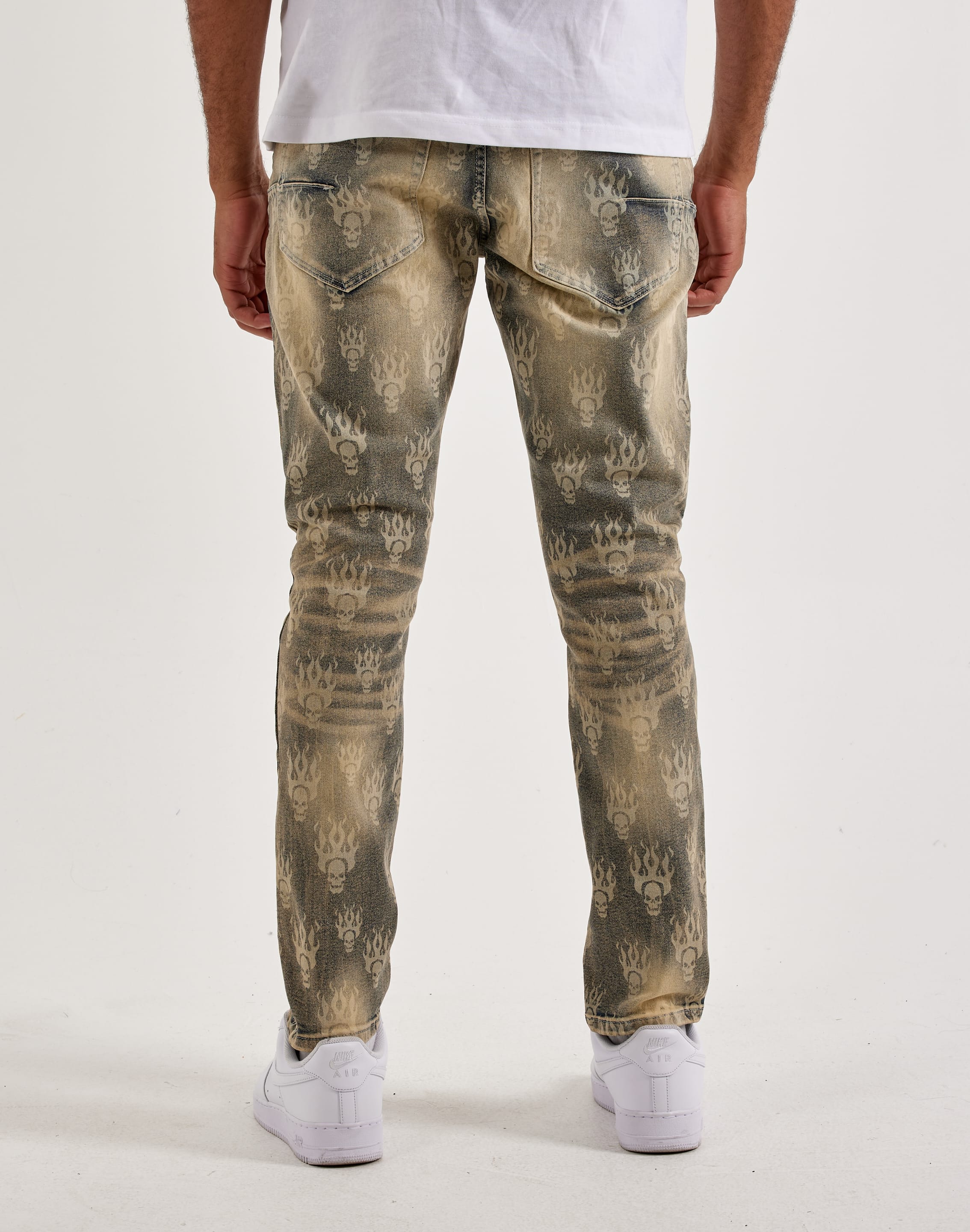 Kloud 9 Skull Flame Laser - Print Slim Denim Jeans