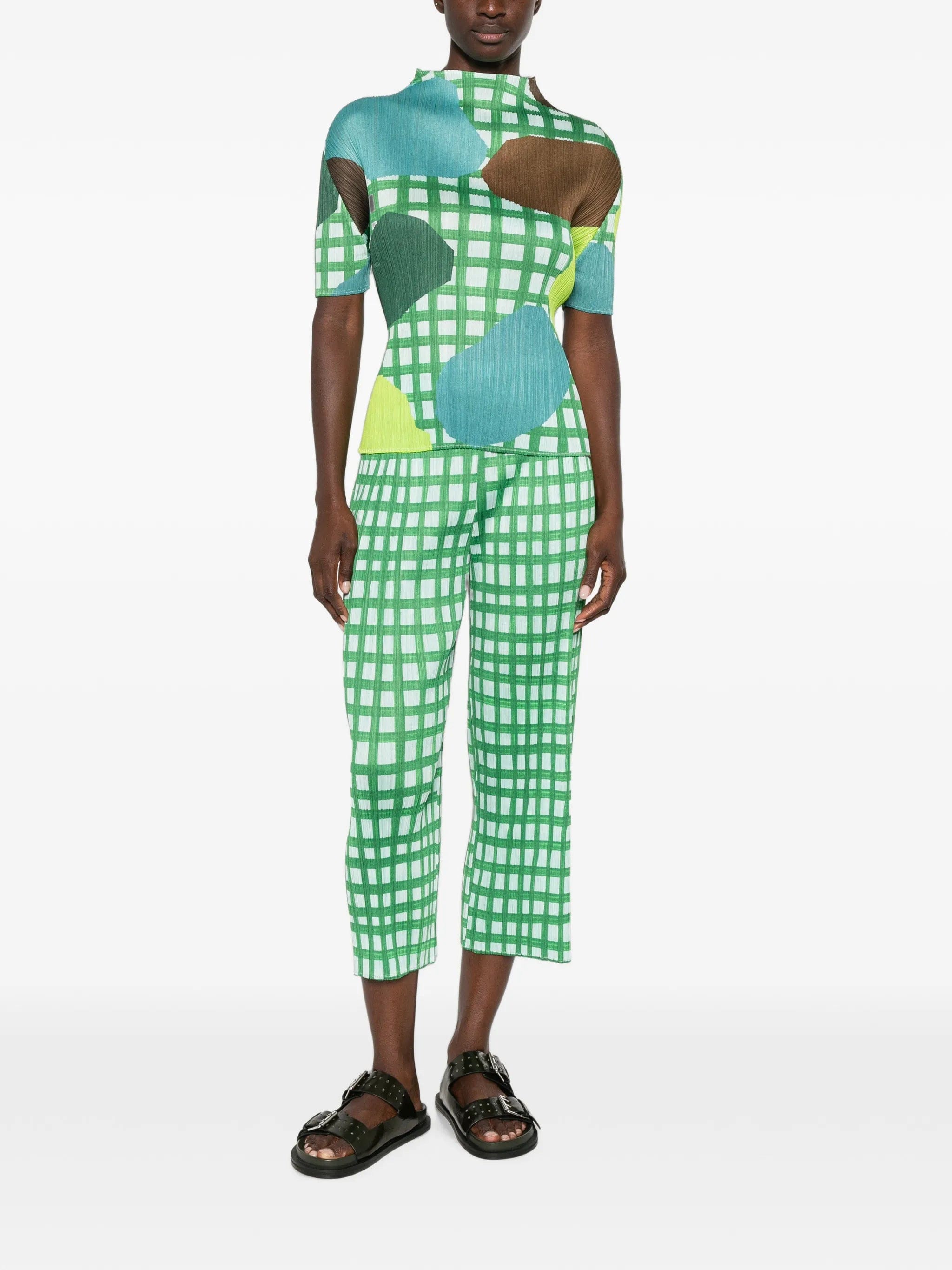 Pleats Please Issey Miyake Basket pleated cropped trousers