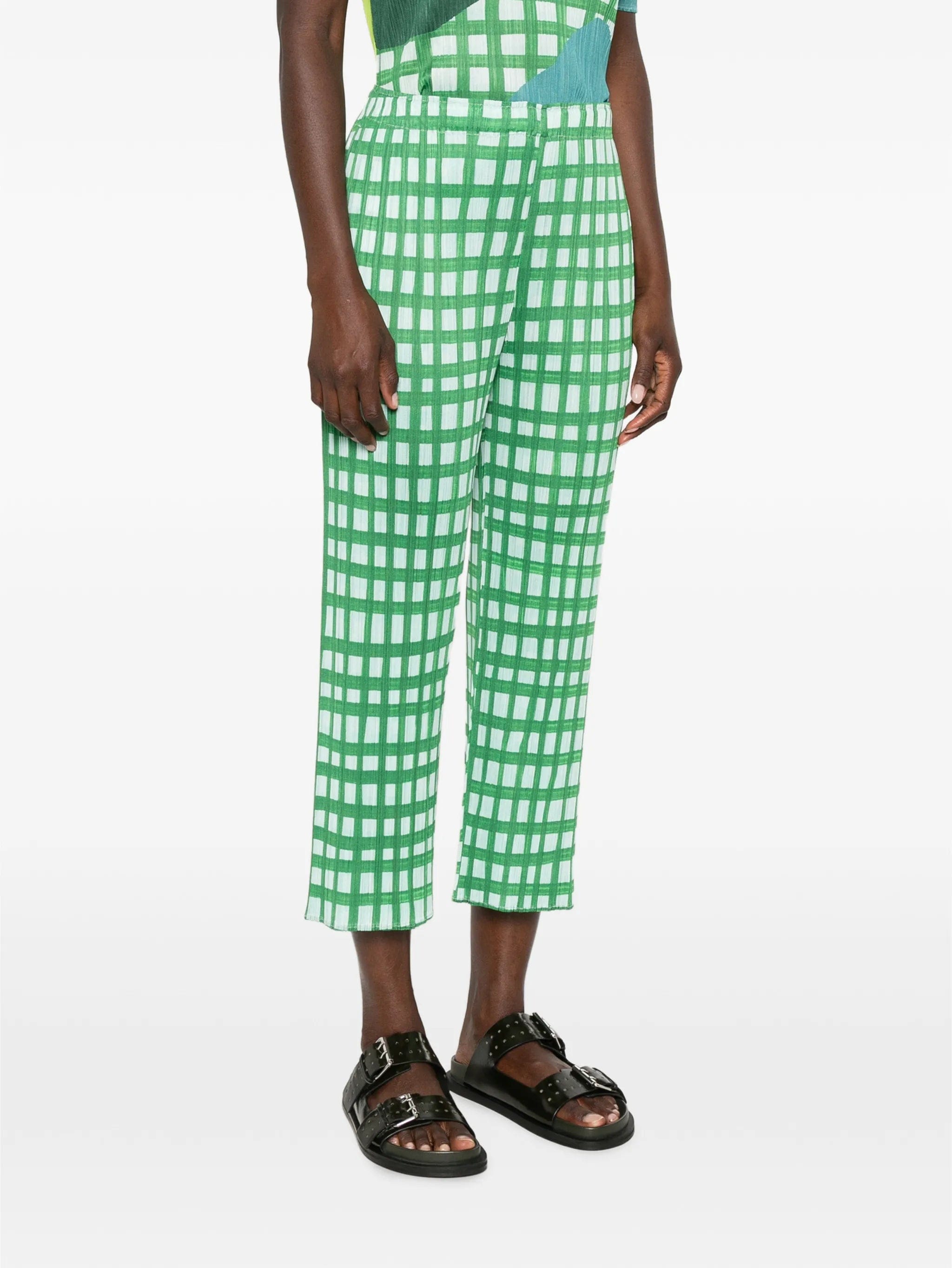 Pleats Please Issey Miyake Basket pleated cropped trousers