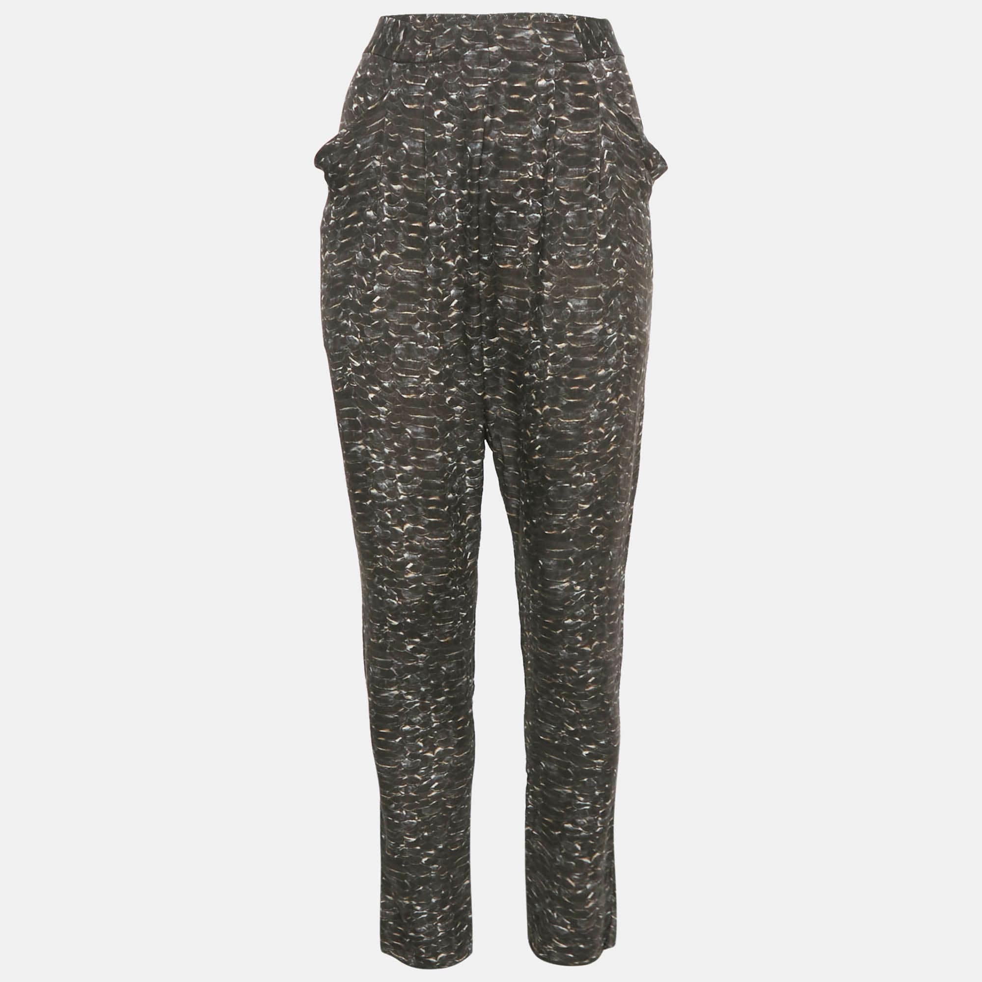 Joseph Grey Animal Print Silk Trousers