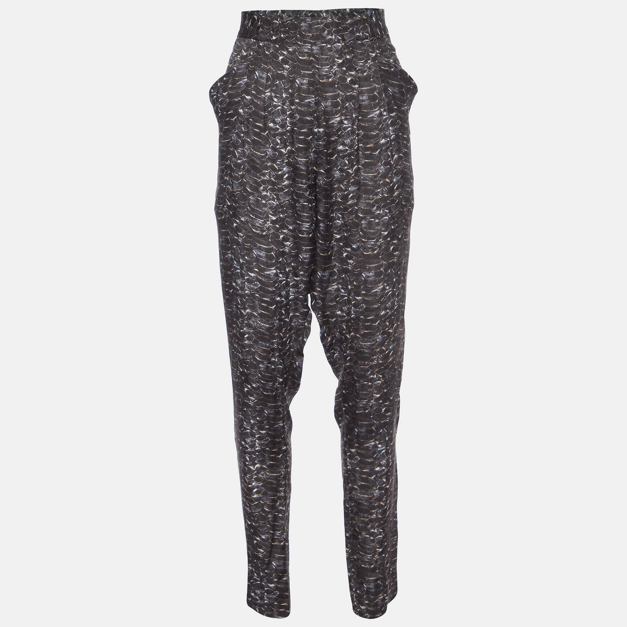 Joseph Grey Water Reptile Print Silk Trousers