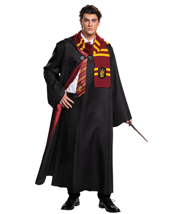 Harry Potter Gryffindor Deluxe Robe Costume for Adults, 3pcs Set with Robe, Tie & Scarf